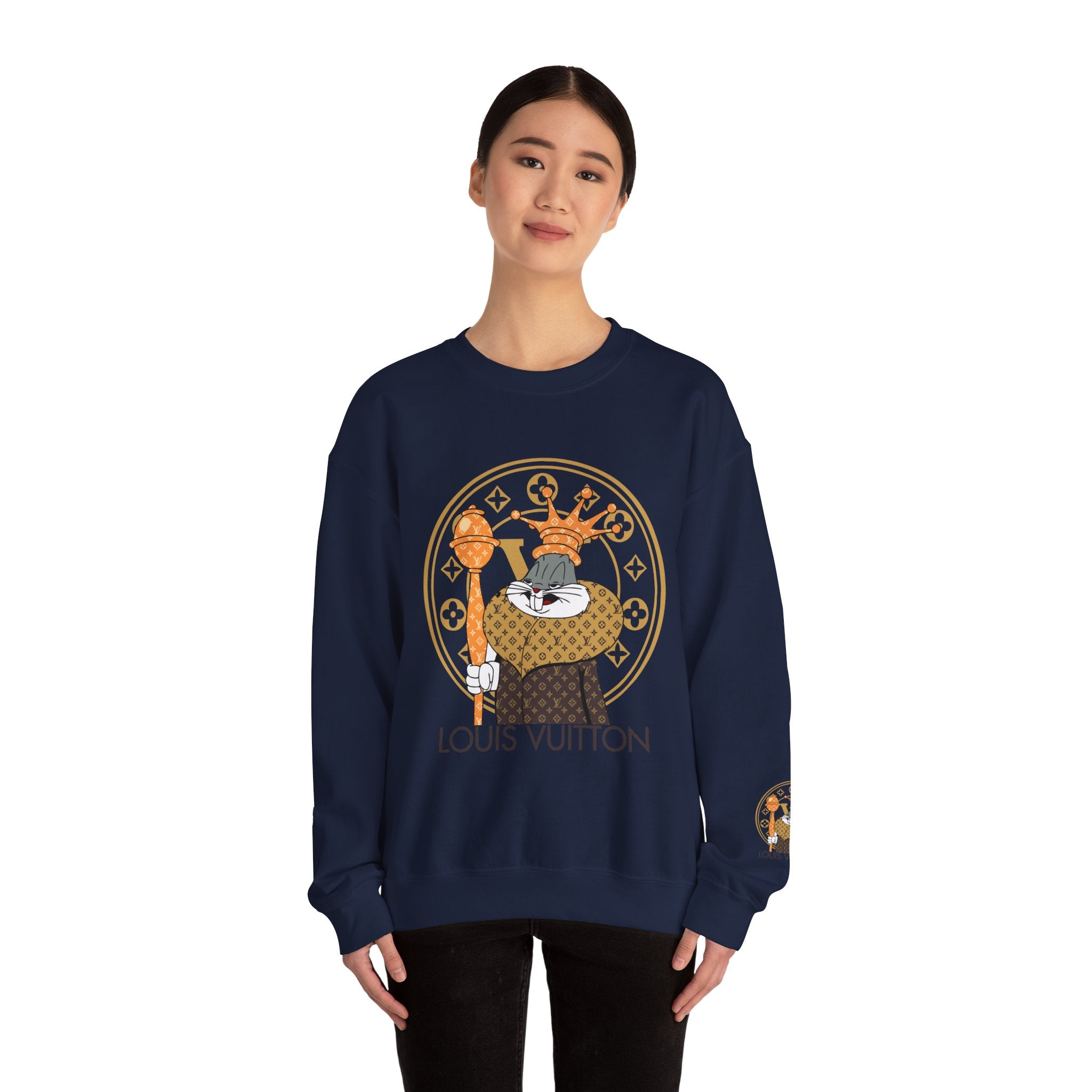 Luxury Logo Crewneck Sweatshirt — King Cat Graphic "Louis Vuitton"