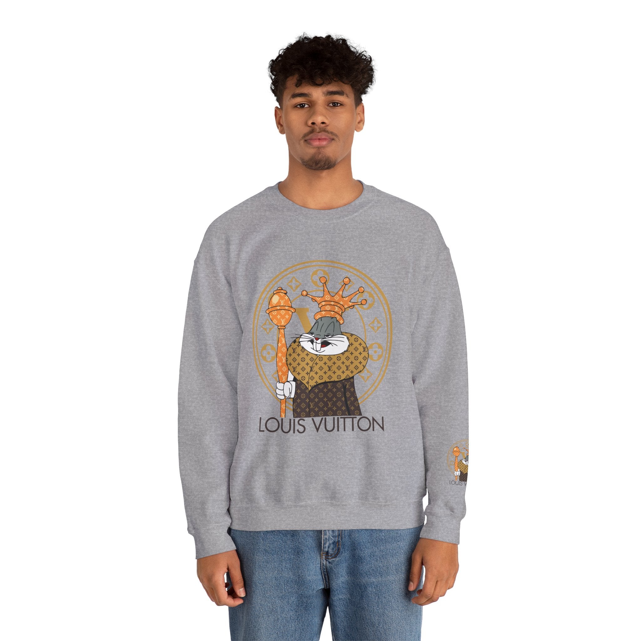 Luxury Logo Crewneck Sweatshirt — King Cat Graphic "Louis Vuitton"