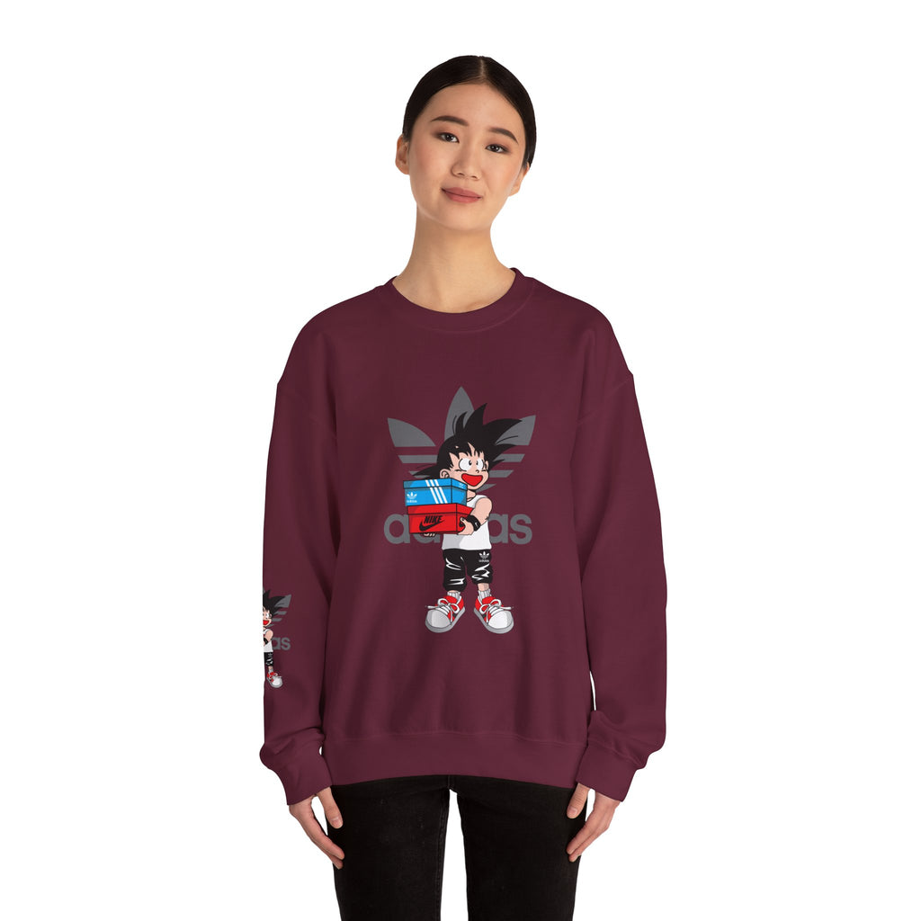Anime Kid Graphic Sweatshirt — Cute Goku Shopping Adidas-Style Crewneck