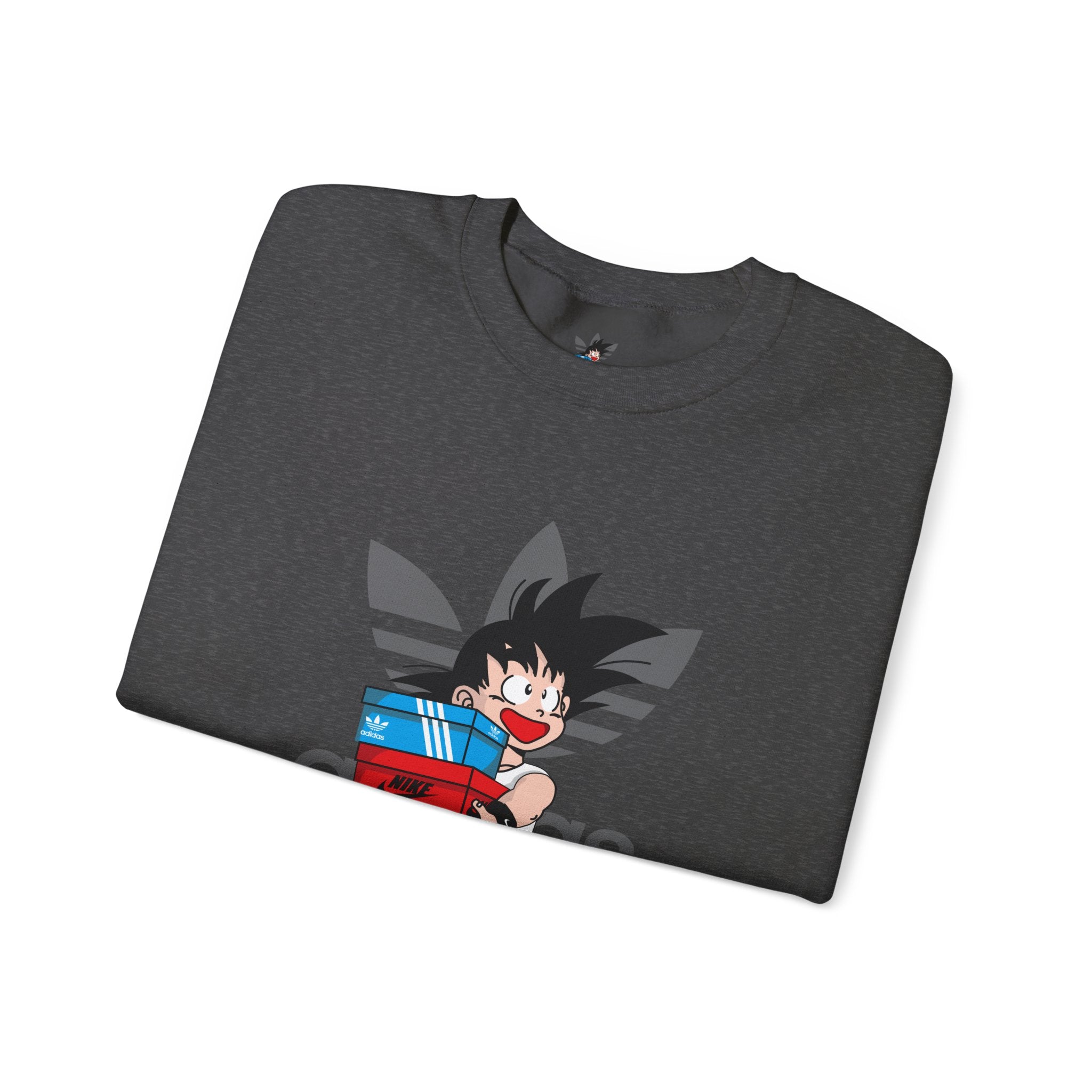 Anime Kid Graphic Sweatshirt — Cute Goku Shopping Adidas-Style Crewneck