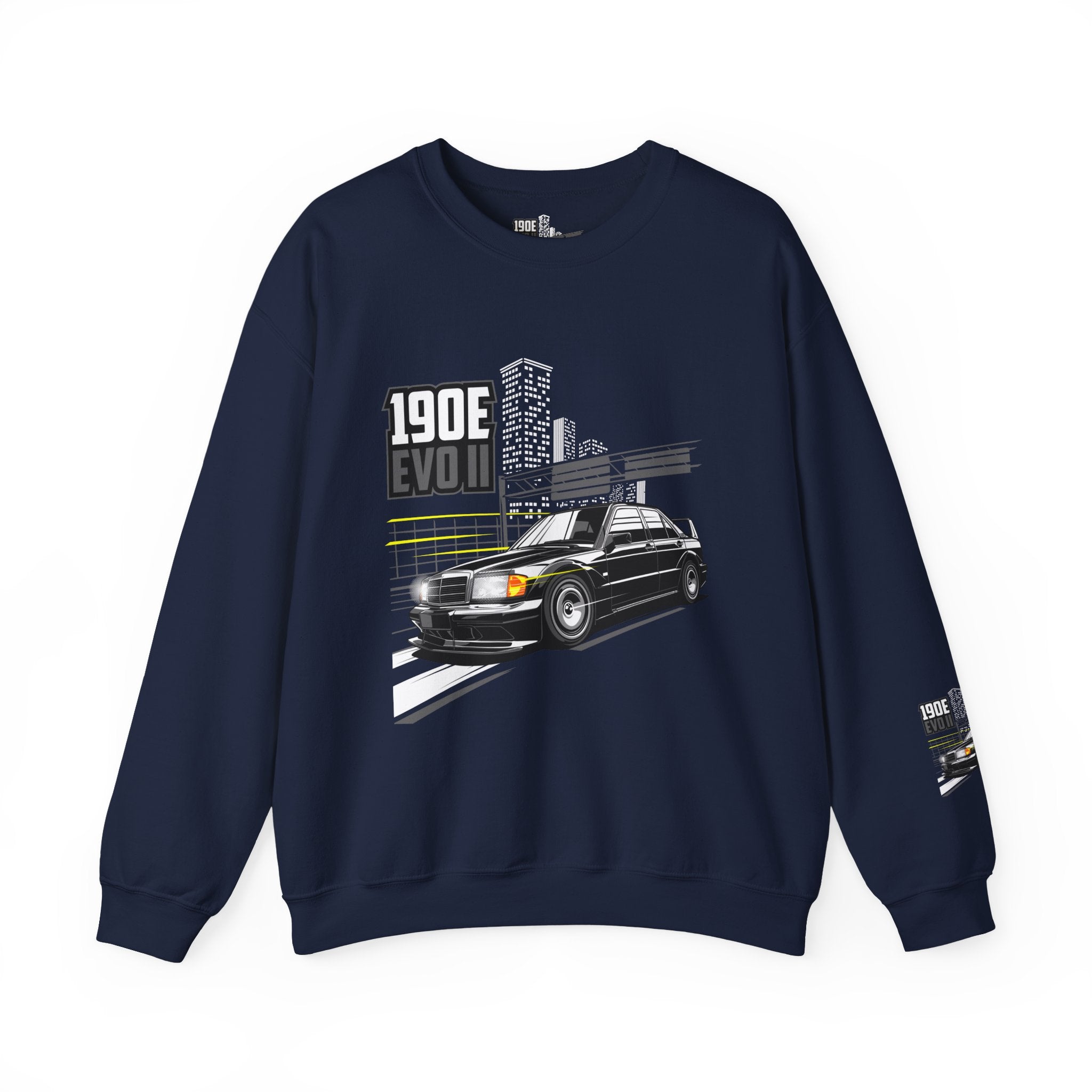 190E Evo II Crewneck Sweatshirt — Classic Mercedes 190E Car Graphic