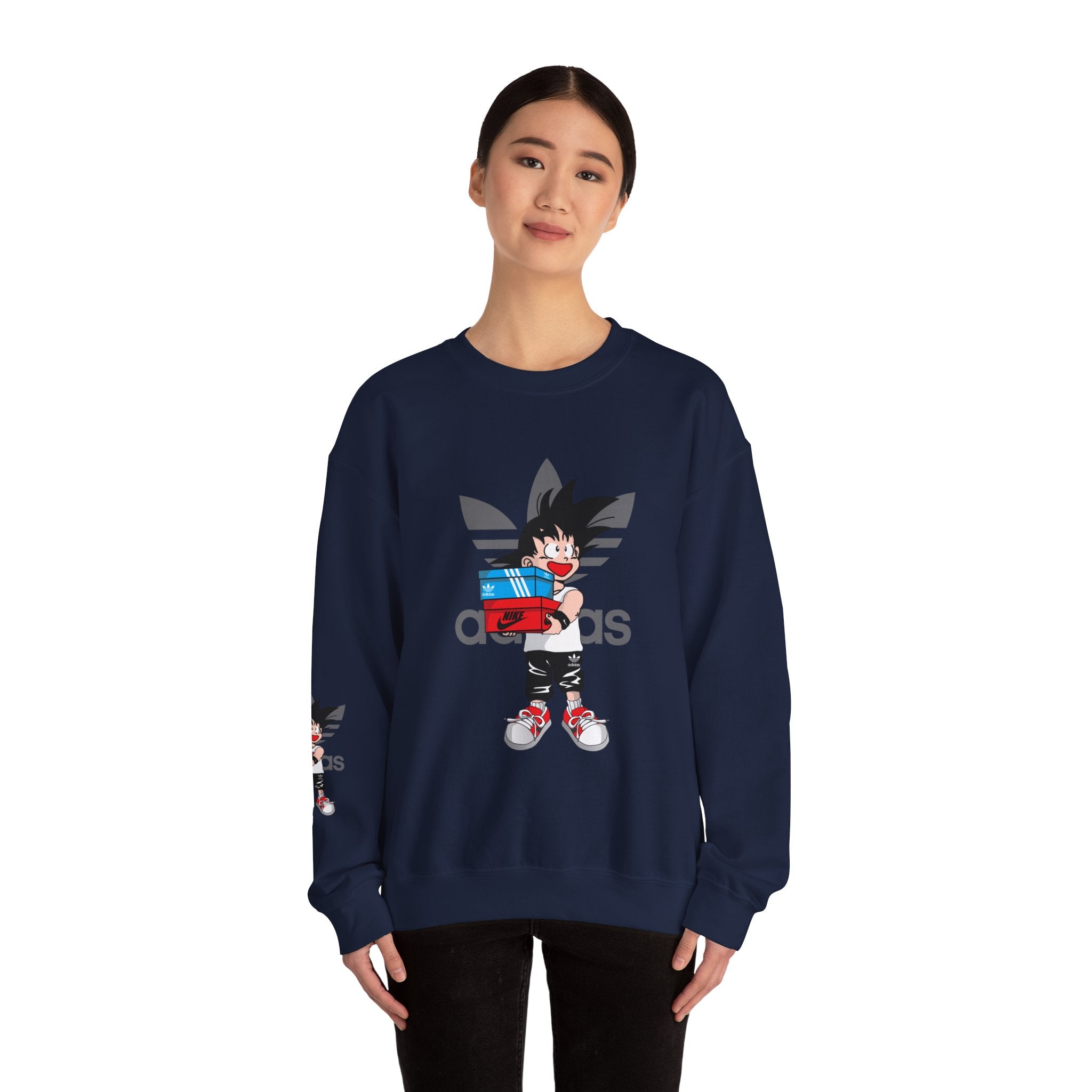Anime Kid Graphic Sweatshirt — Cute Goku Shopping Adidas-Style Crewneck
