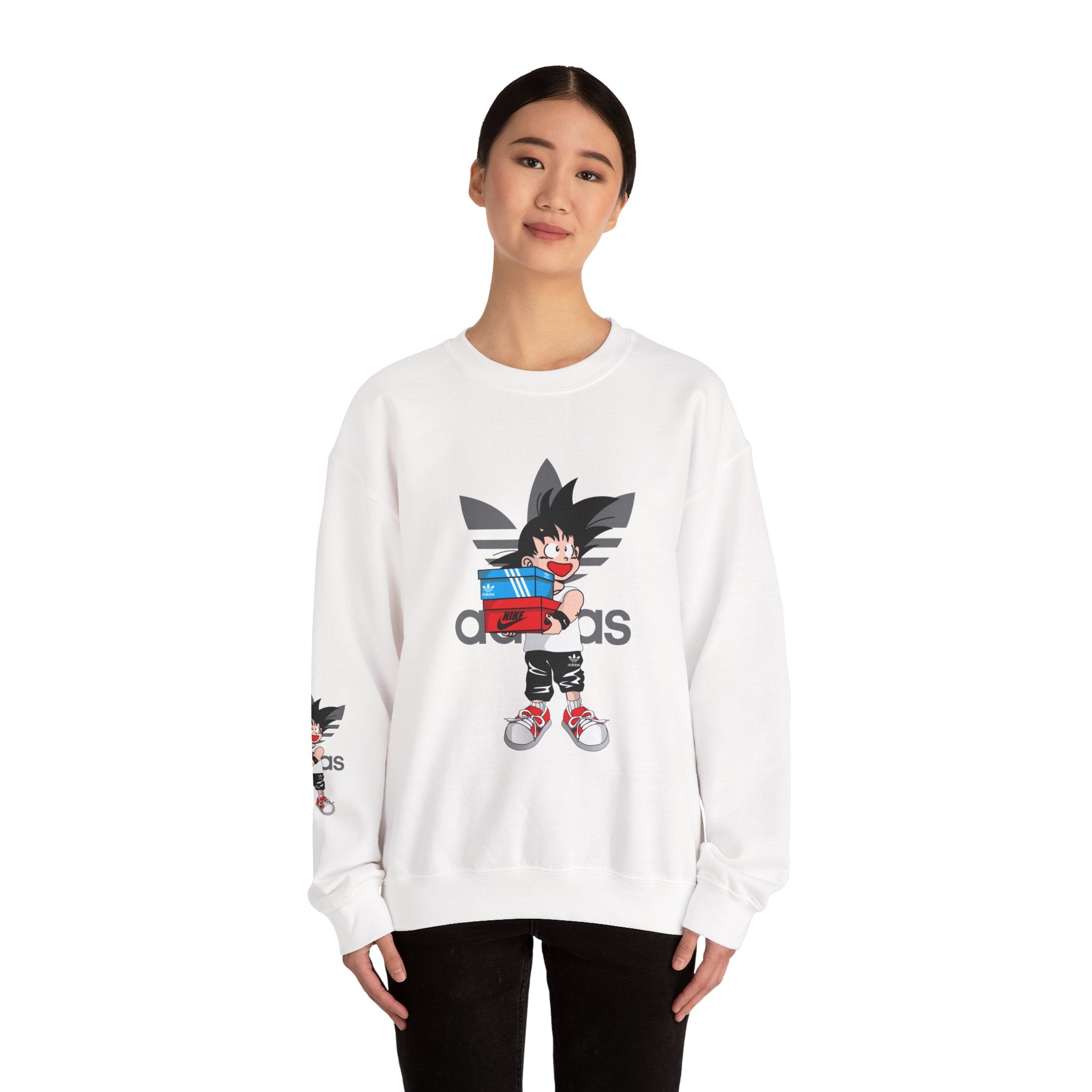 Anime Kid Graphic Sweatshirt — Cute Goku Shopping Adidas-Style Crewneck
