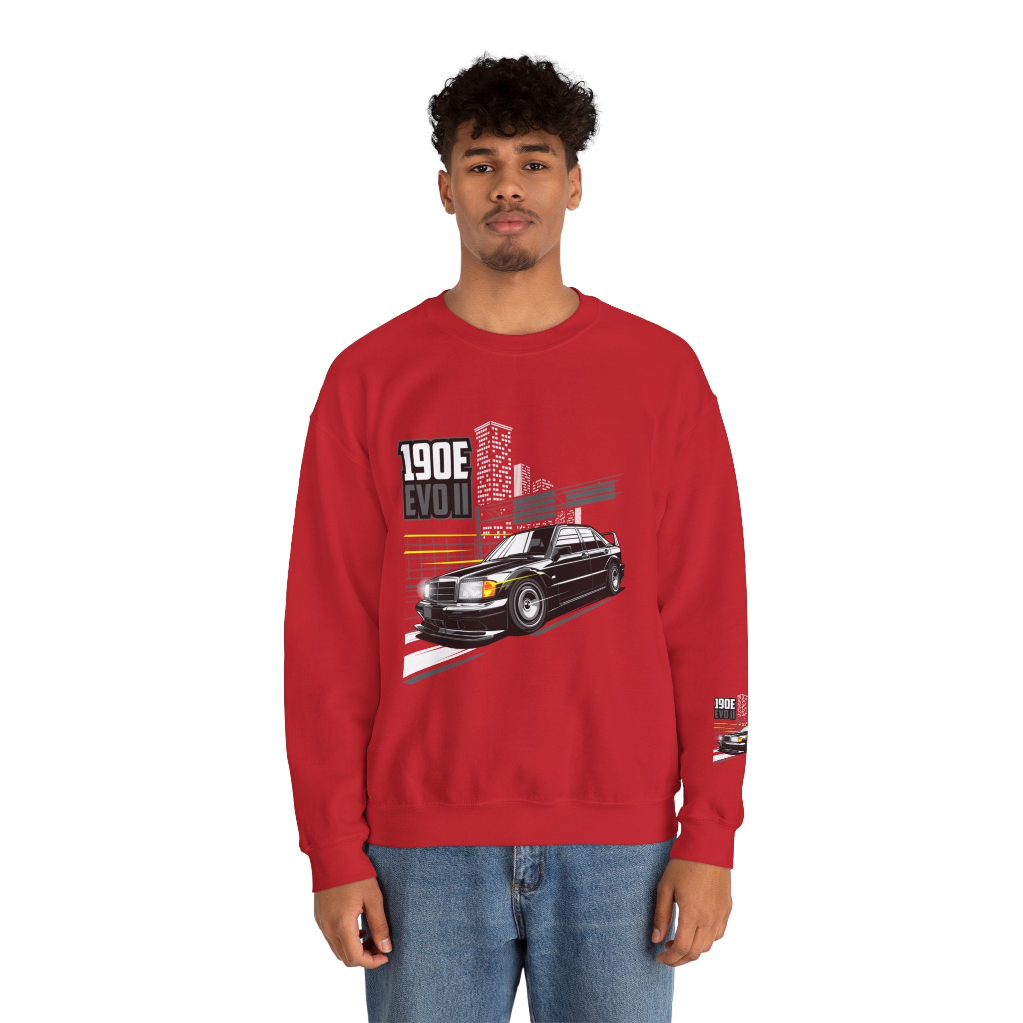 190E Evo II Crewneck Sweatshirt — Classic Mercedes 190E Car Graphic