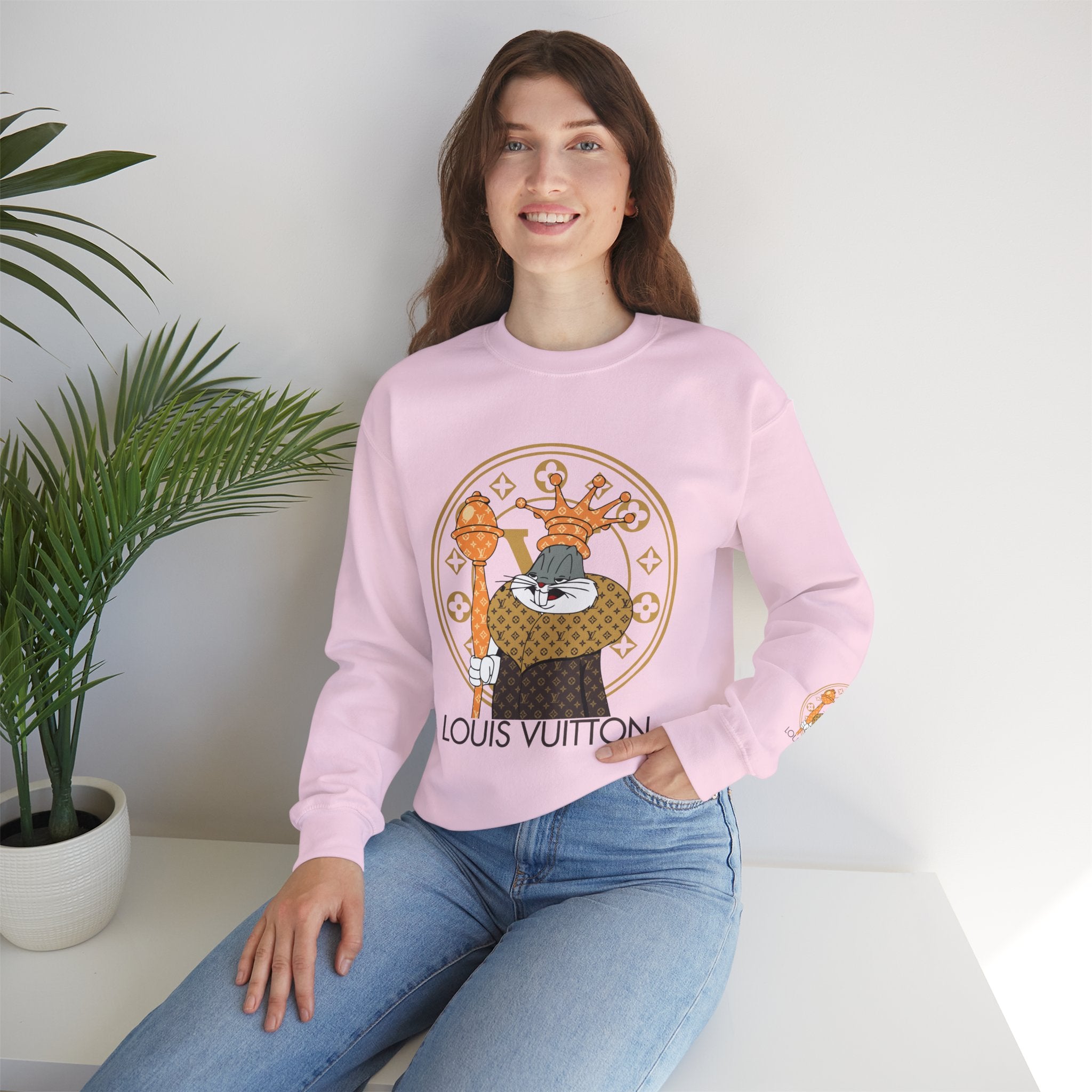 Luxury Logo Crewneck Sweatshirt — King Cat Graphic "Louis Vuitton"