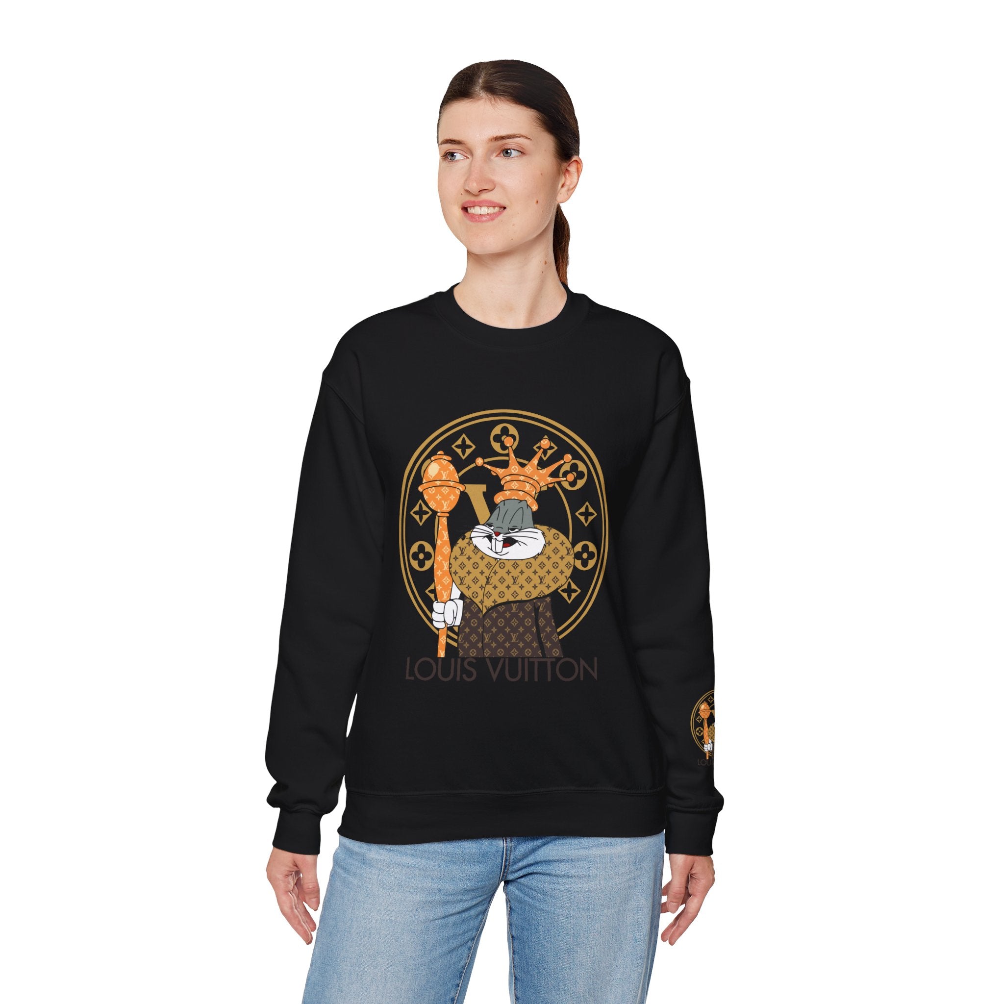 Luxury Logo Crewneck Sweatshirt — King Cat Graphic "Louis Vuitton"