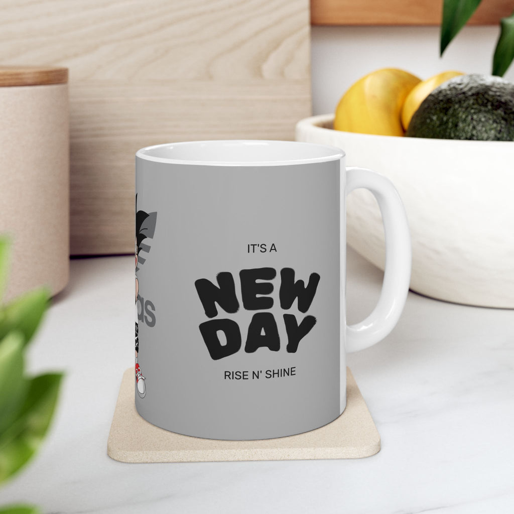 Anime Sneakerhead Mug — Cute Boy with Shoe Boxes, Retro Streetwear Coffee Cup (11oz/15oz)