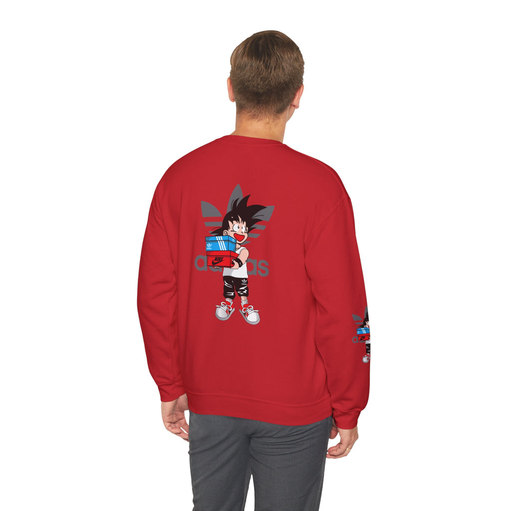 Anime Kid Graphic Sweatshirt — Cute Goku Shopping Adidas-Style Crewneck