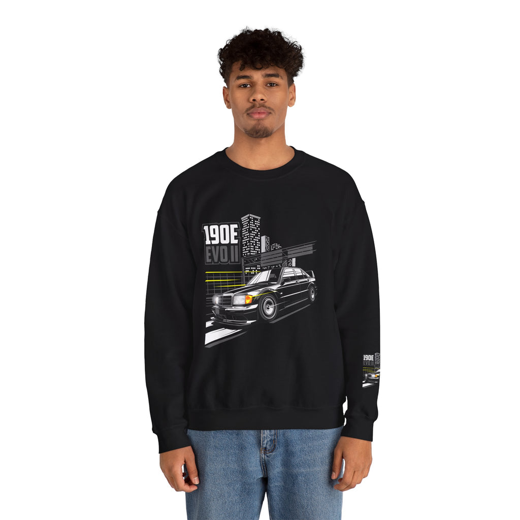 190E Evo II Crewneck Sweatshirt — Classic Mercedes 190E Car Graphic