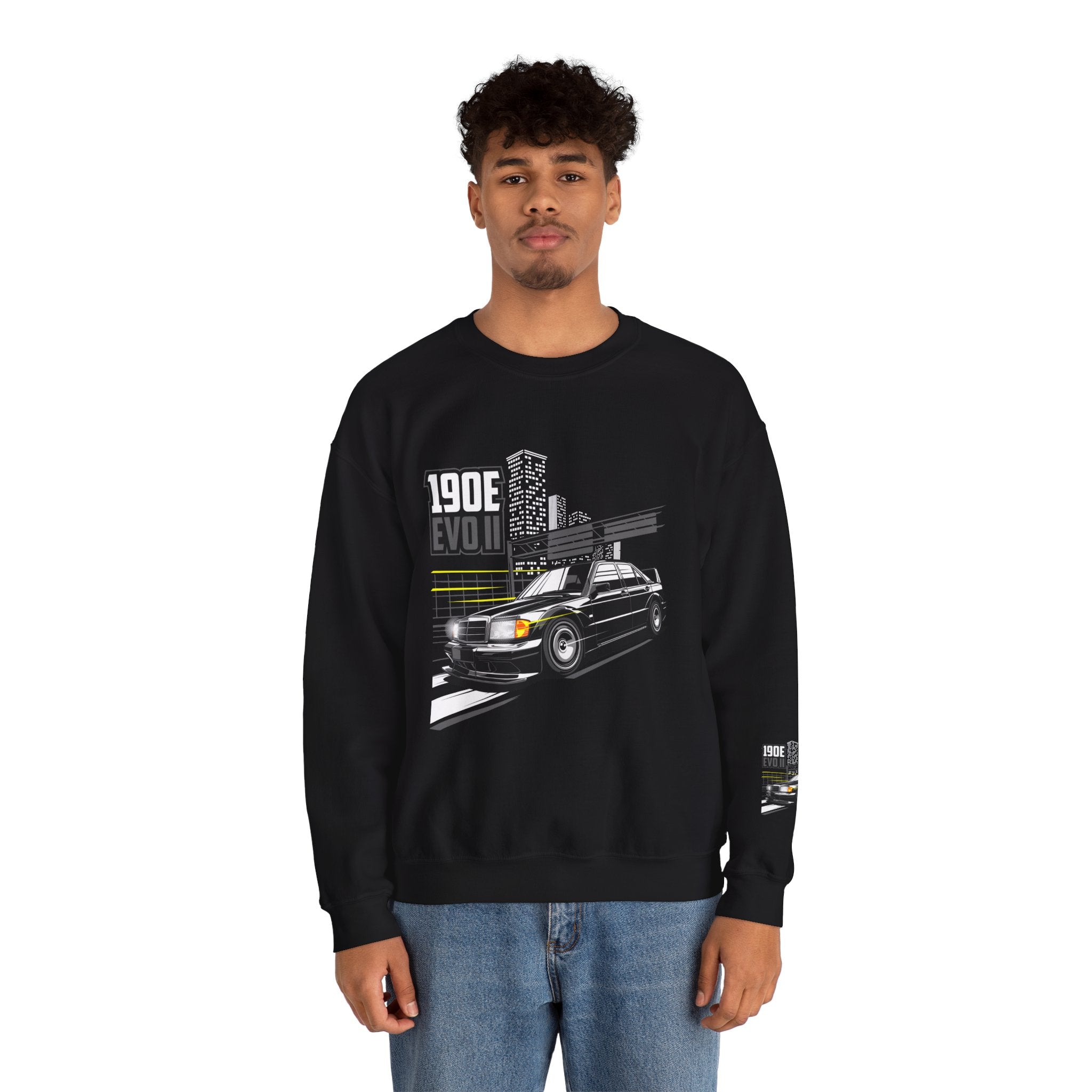 190E Evo II Crewneck Sweatshirt — Classic Mercedes 190E Car Graphic