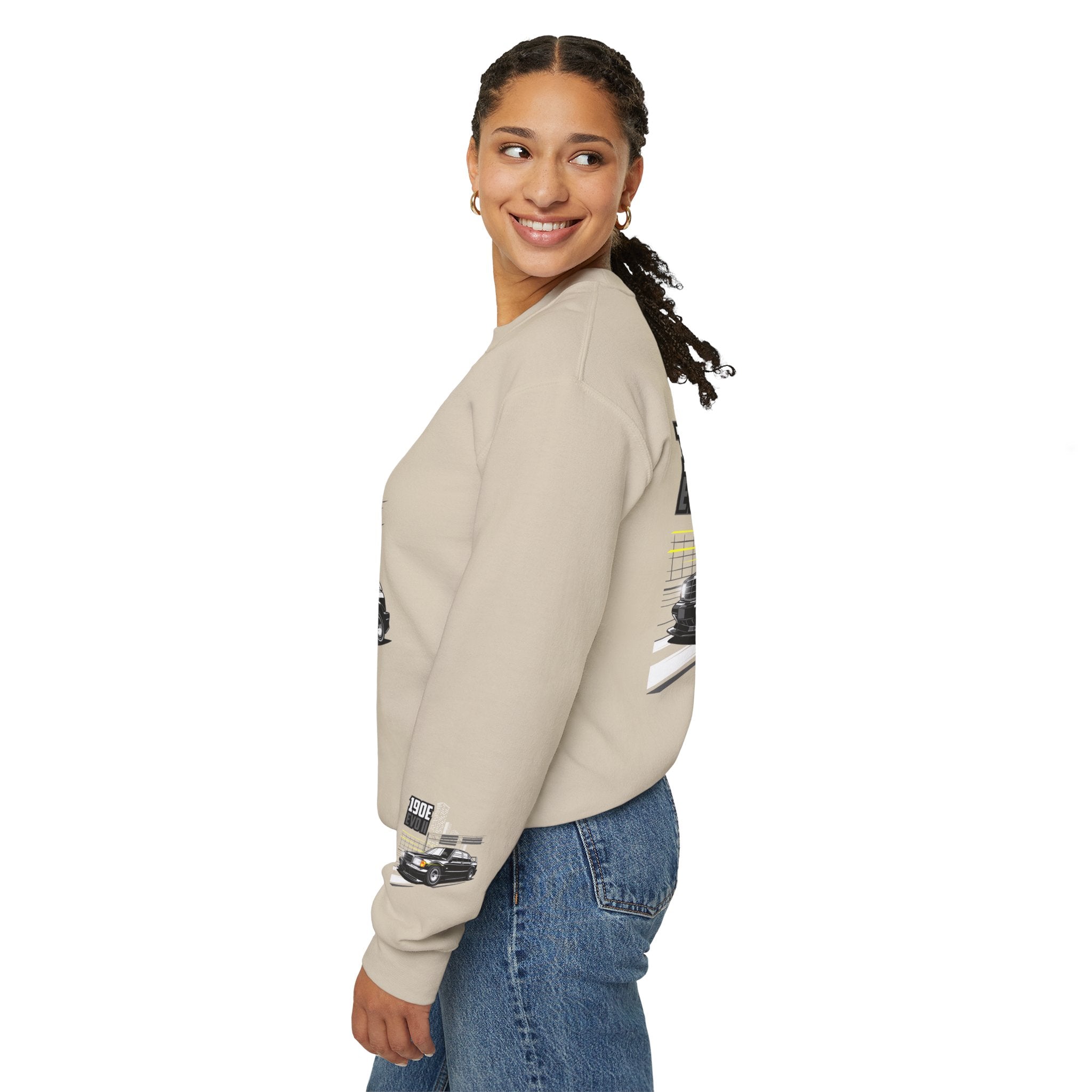 190E Evo II Crewneck Sweatshirt — Classic Mercedes 190E Car Graphic