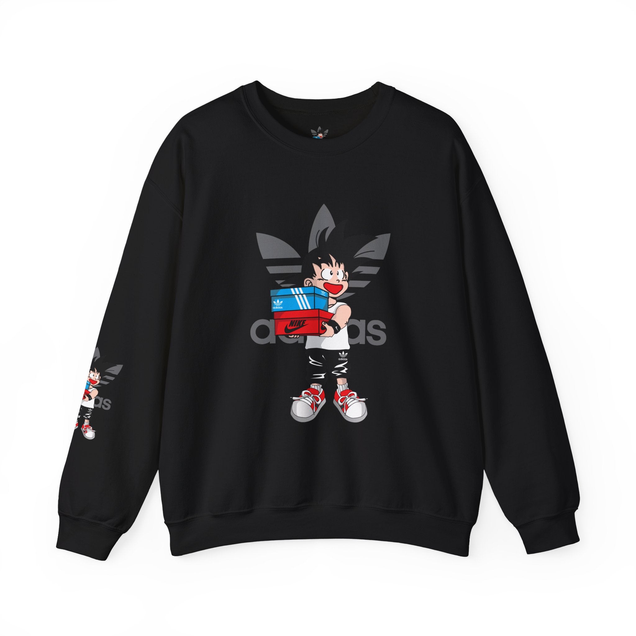 Anime Kid Graphic Sweatshirt — Cute Goku Shopping Adidas-Style Crewneck