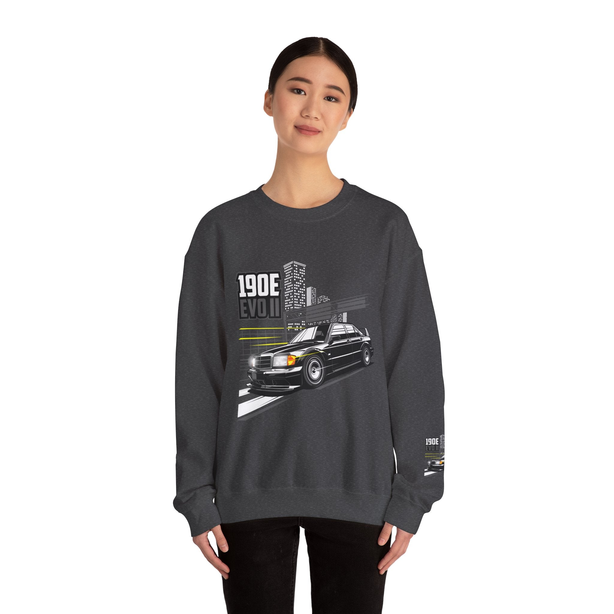 190E Evo II Crewneck Sweatshirt — Classic Mercedes 190E Car Graphic
