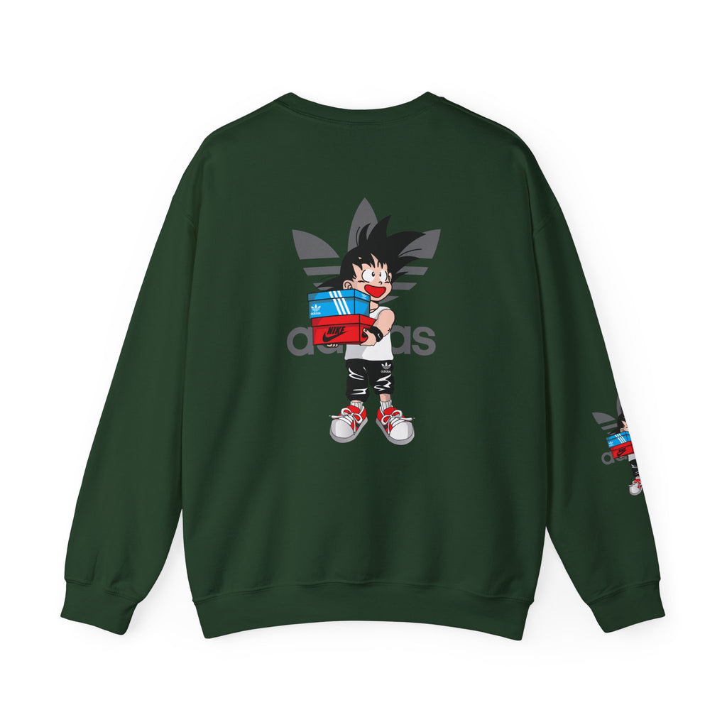 Anime Kid Graphic Sweatshirt — Cute Goku Shopping Adidas-Style Crewneck
