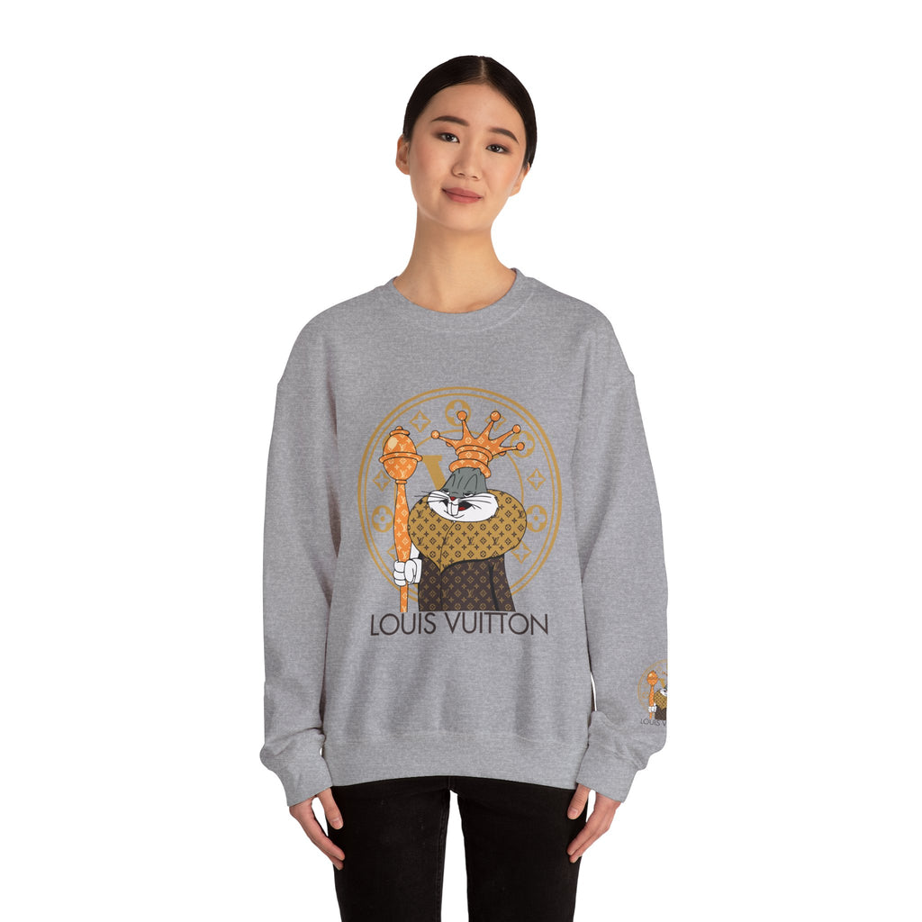 Luxury Logo Crewneck Sweatshirt — King Cat Graphic "Louis Vuitton"