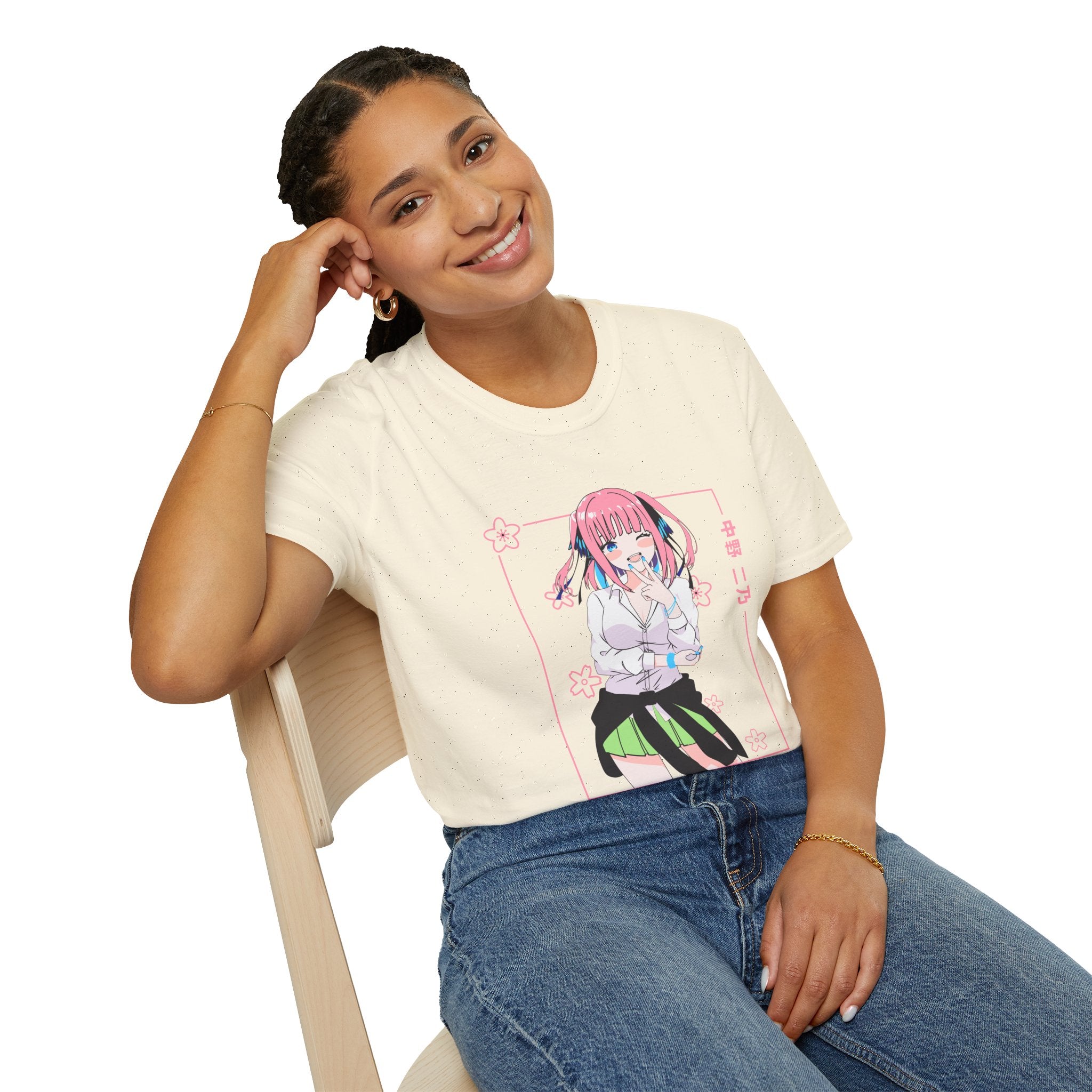 Anime Character T-Shirt — Cute Pink-Haired Schoolgirl Design ("Miku Nakano")