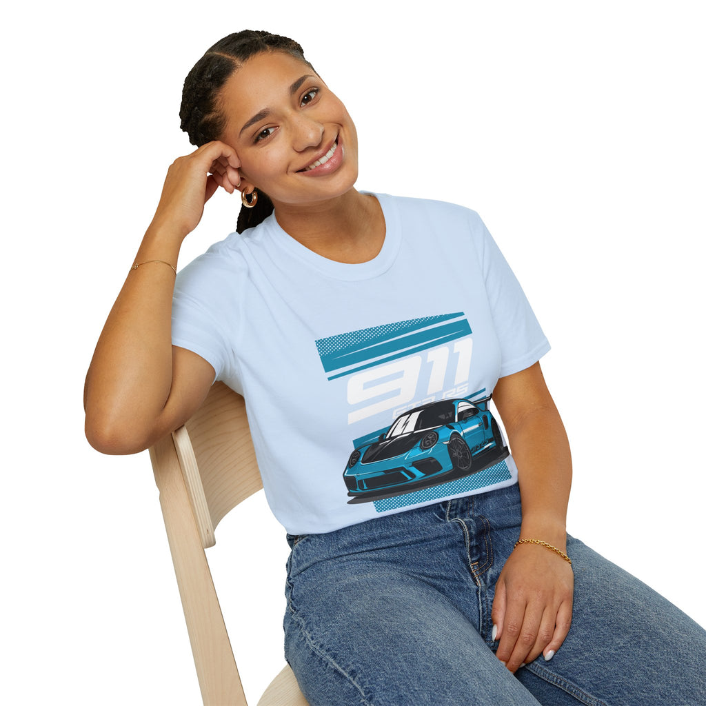 Porsche 911 GT3 RS Racing T-Shirt — Blue Track Car Graphic Tee