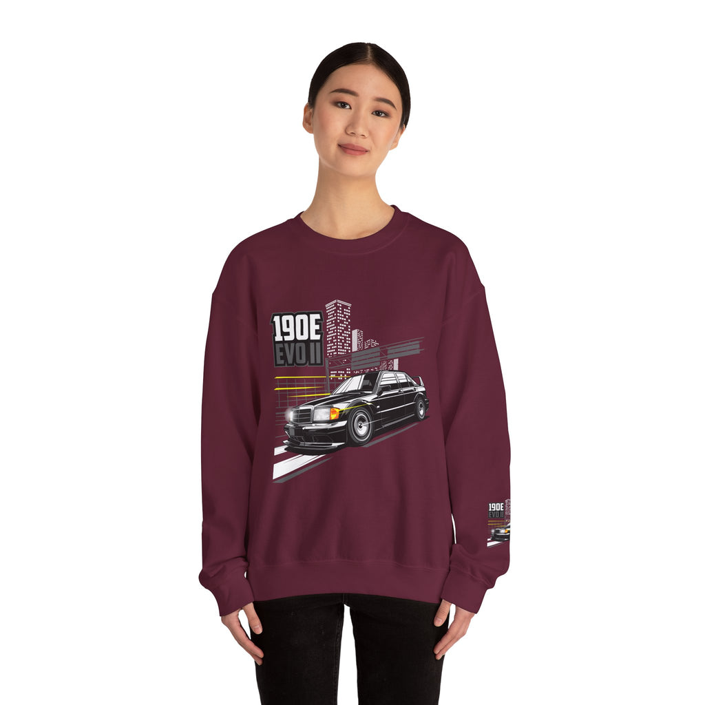190E Evo II Crewneck Sweatshirt — Classic Mercedes 190E Car Graphic