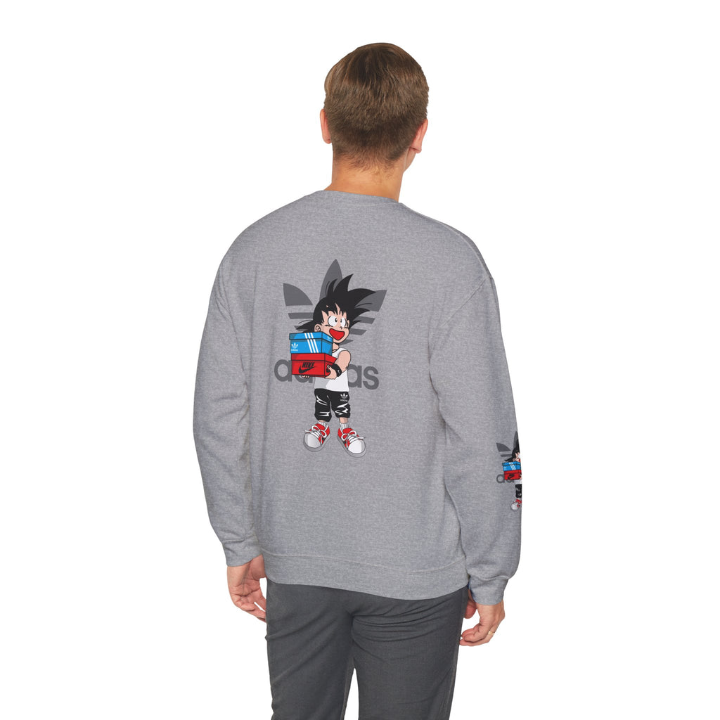 Anime Kid Graphic Sweatshirt — Cute Goku Shopping Adidas-Style Crewneck