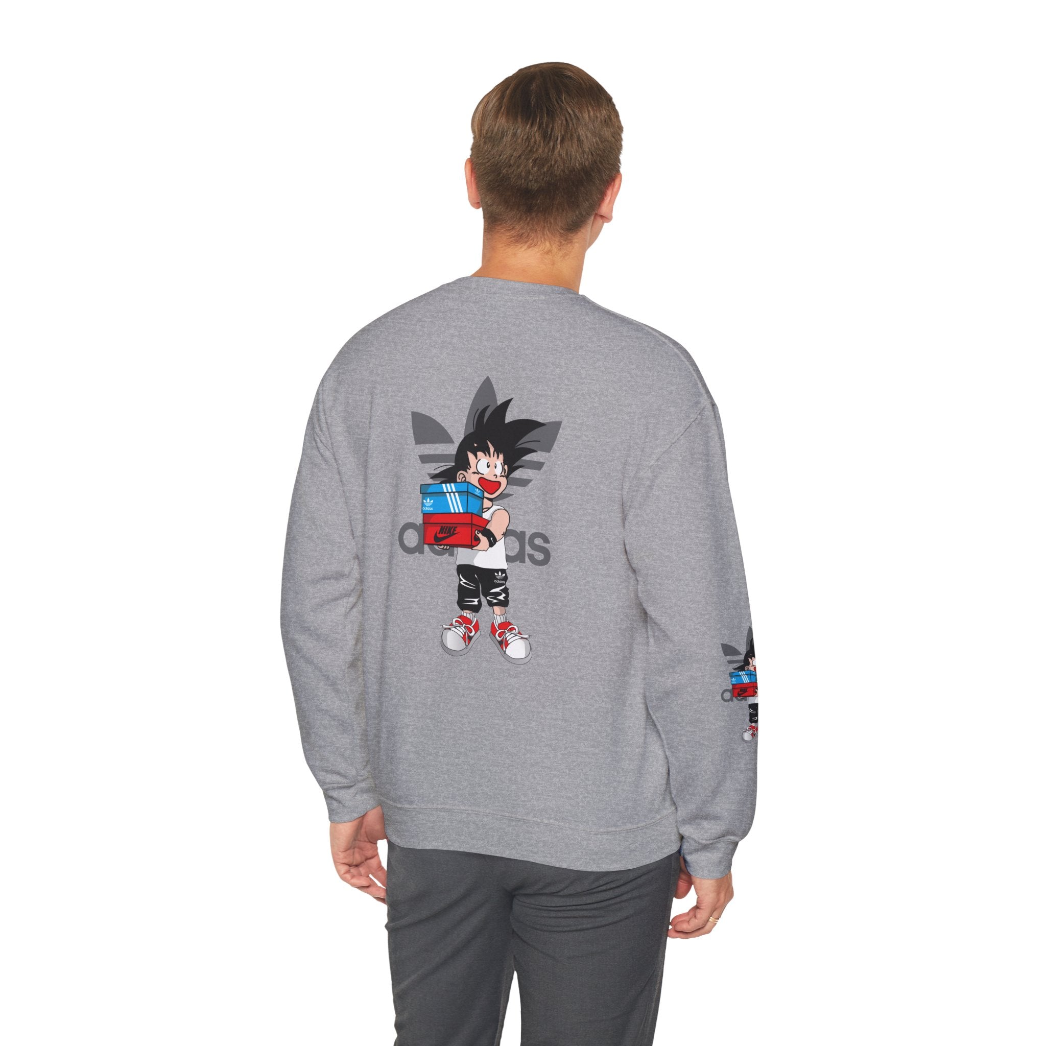 Anime Kid Graphic Sweatshirt — Cute Goku Shopping Adidas-Style Crewneck