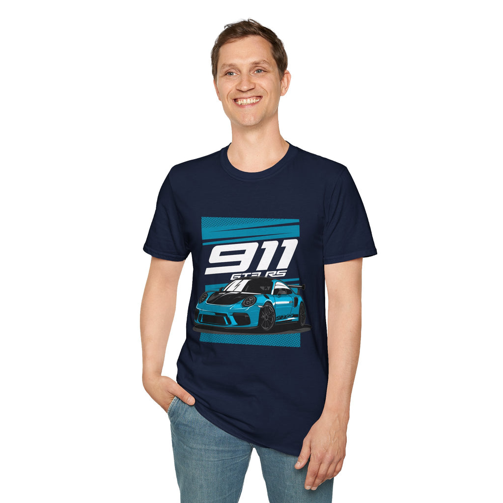 Porsche 911 GT3 RS Racing T-Shirt — Blue Track Car Graphic Tee