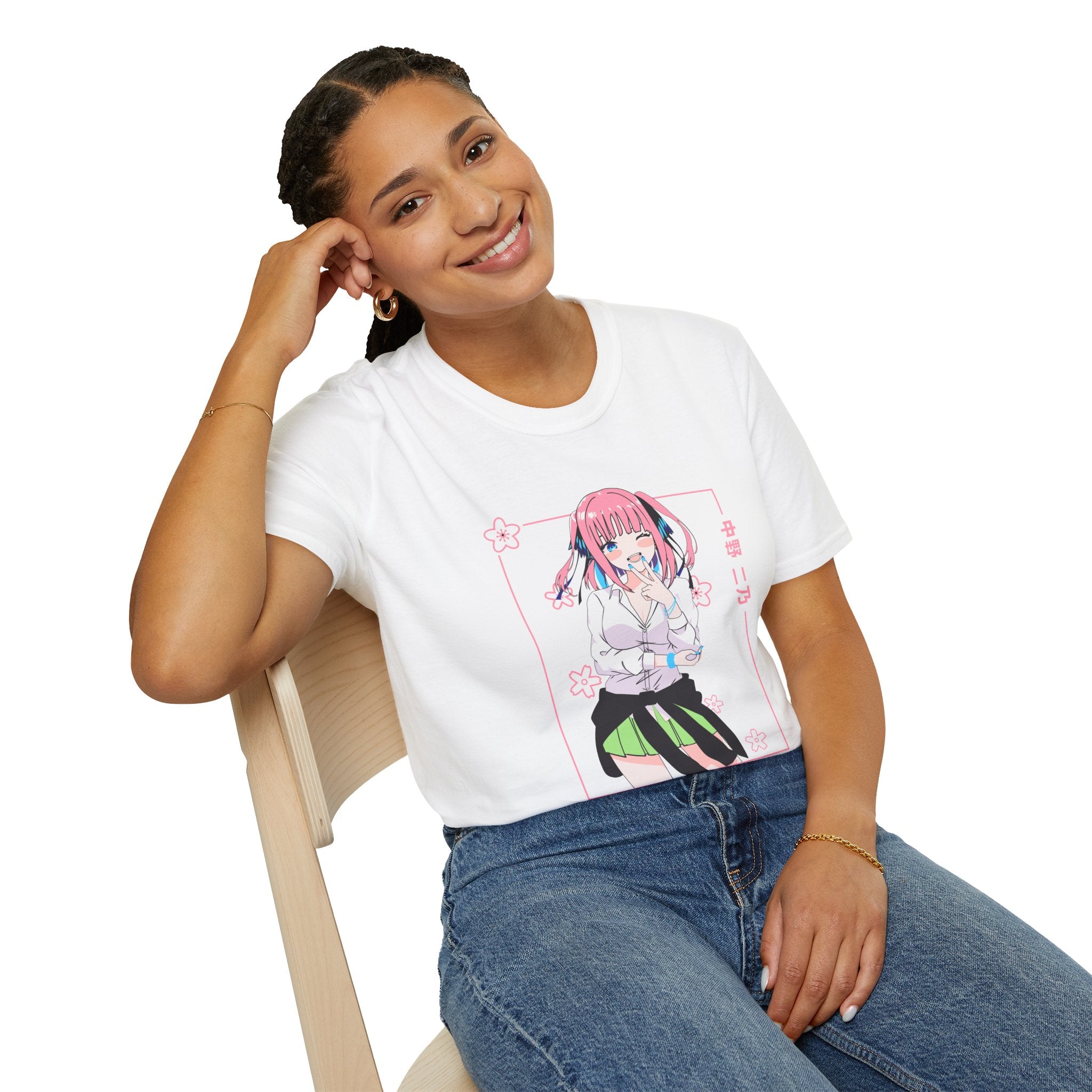 Anime Character T-Shirt — Cute Pink-Haired Schoolgirl Design ("Miku Nakano")