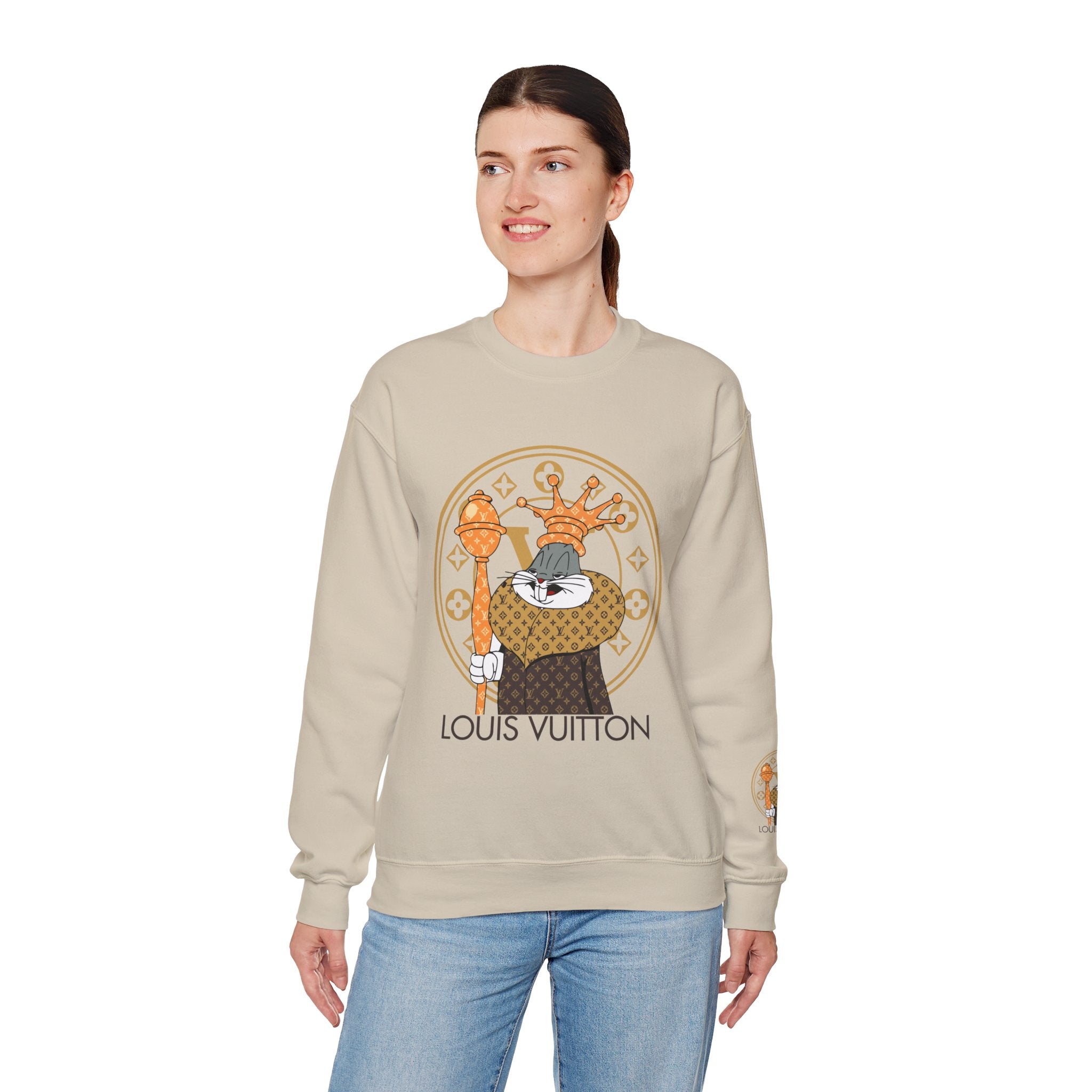 Luxury Logo Crewneck Sweatshirt — King Cat Graphic "Louis Vuitton"