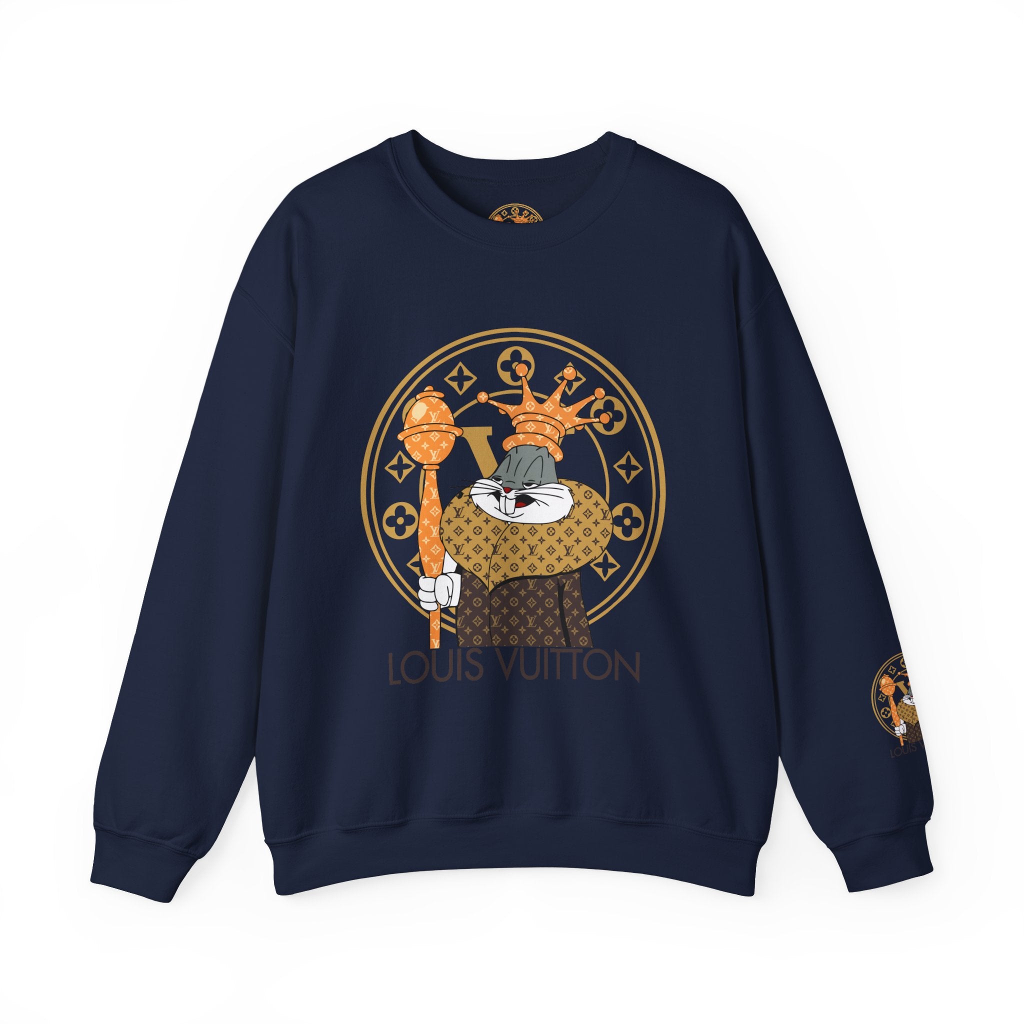 Luxury Logo Crewneck Sweatshirt — King Cat Graphic "Louis Vuitton"