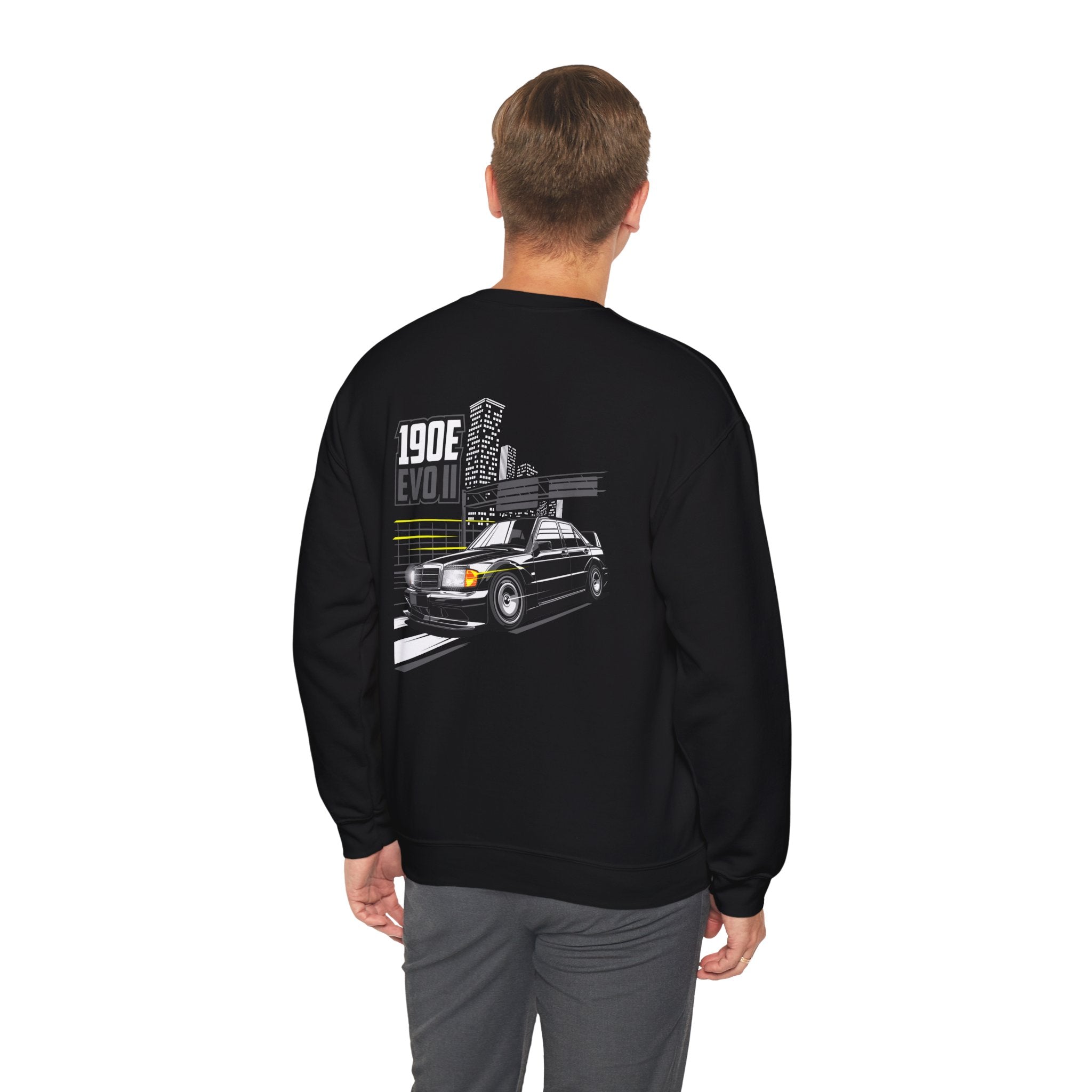 190E Evo II Crewneck Sweatshirt — Classic Mercedes 190E Car Graphic
