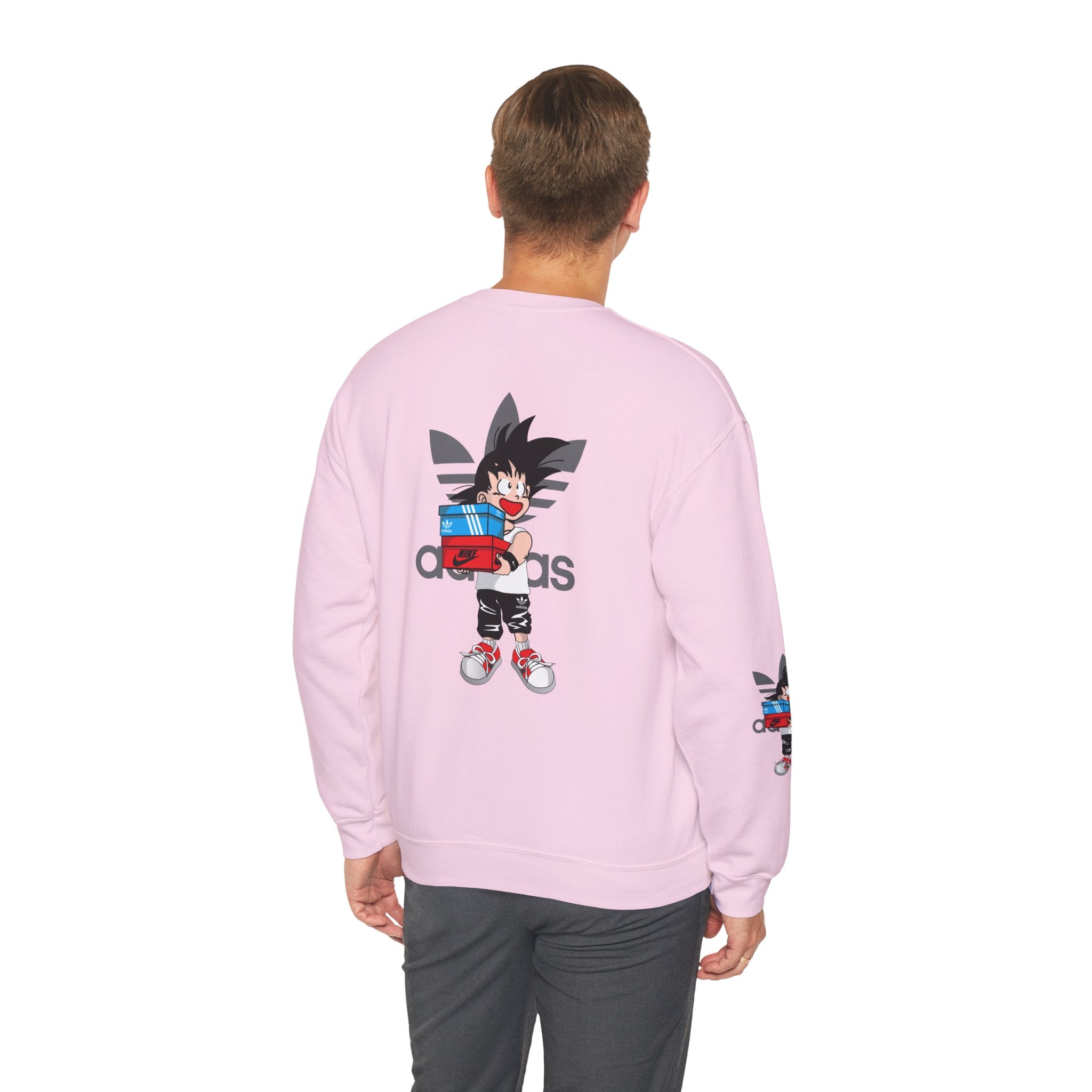 Anime Kid Graphic Sweatshirt — Cute Goku Shopping Adidas-Style Crewneck