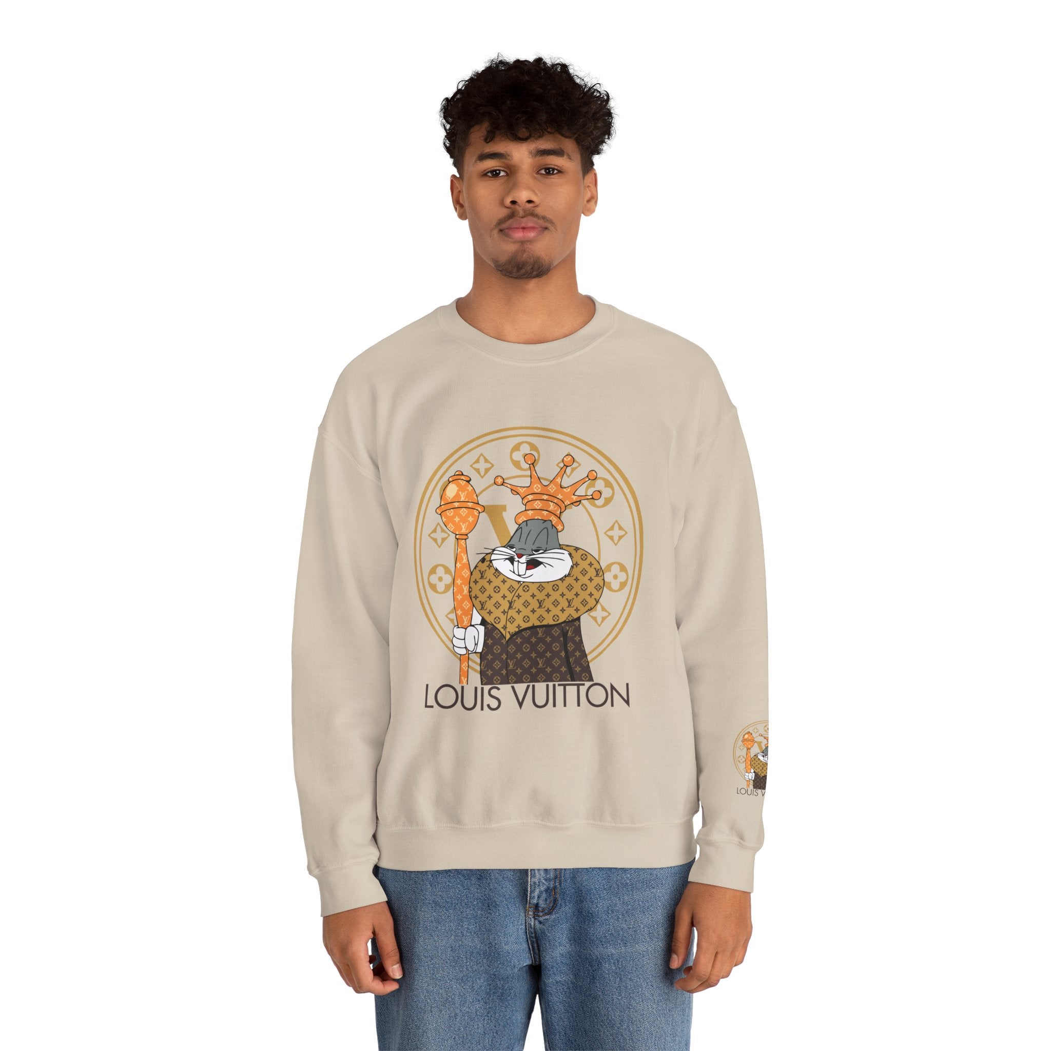 Luxury Logo Crewneck Sweatshirt — King Cat Graphic "Louis Vuitton"