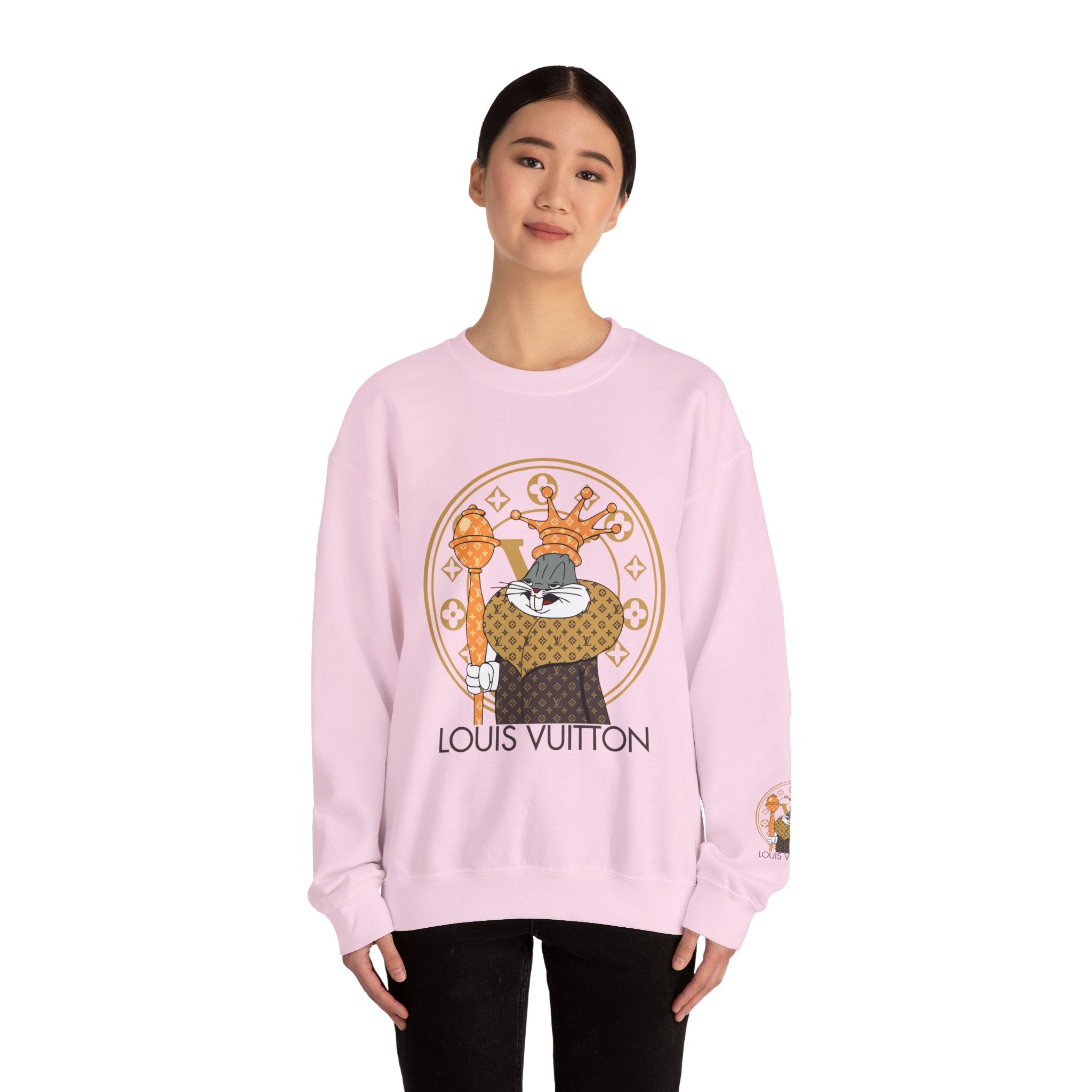 Luxury Logo Crewneck Sweatshirt — King Cat Graphic "Louis Vuitton"