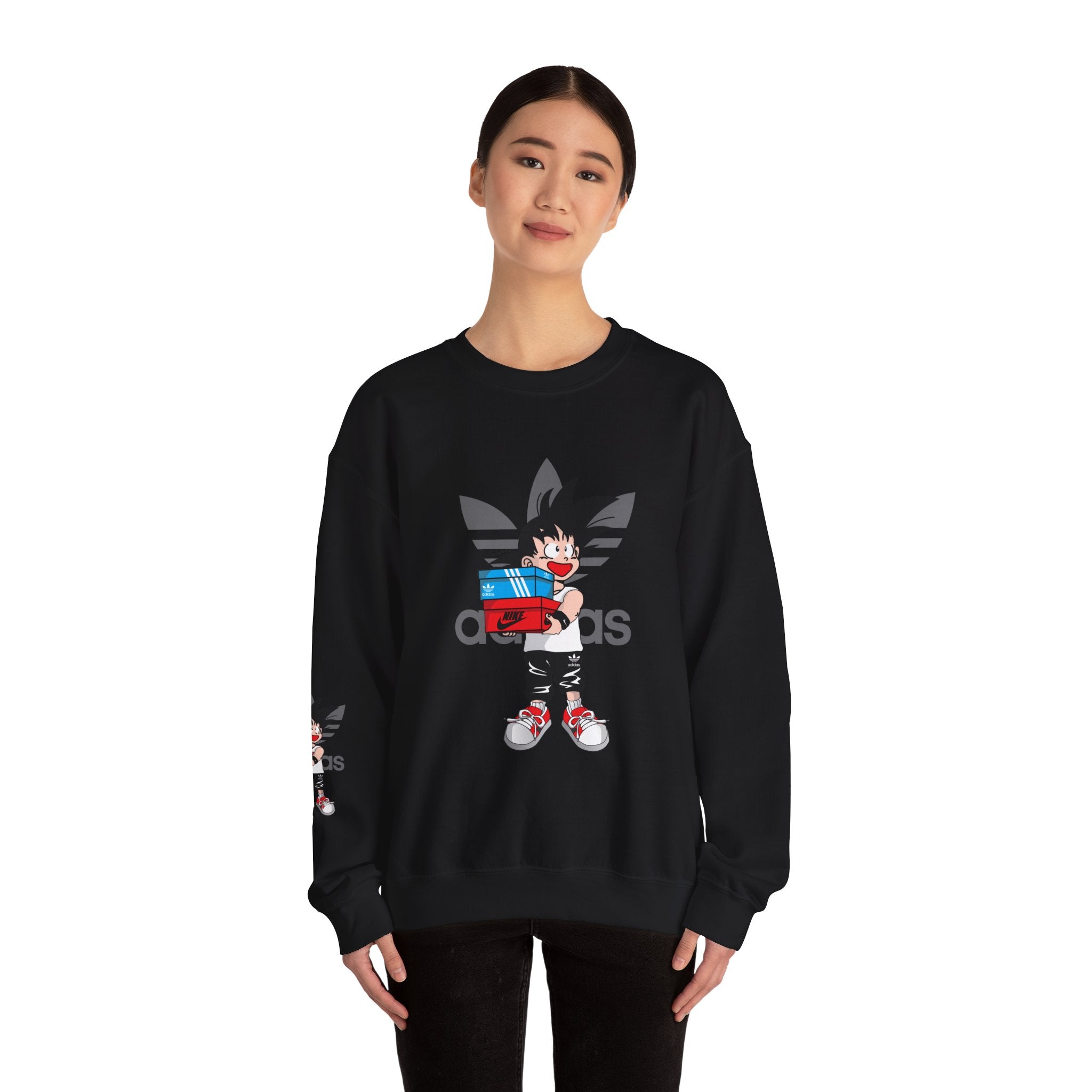 Anime Kid Graphic Sweatshirt — Cute Goku Shopping Adidas-Style Crewneck