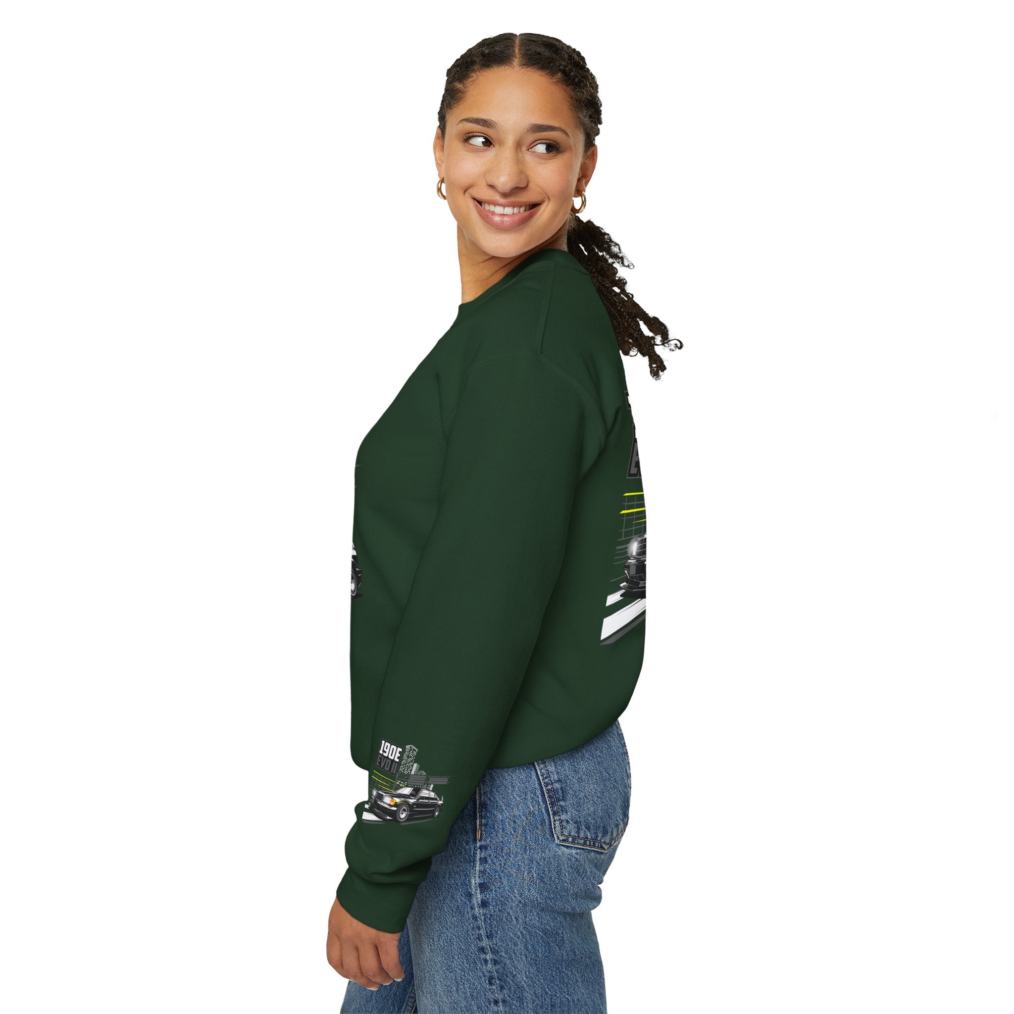 190E Evo II Crewneck Sweatshirt — Classic Mercedes 190E Car Graphic