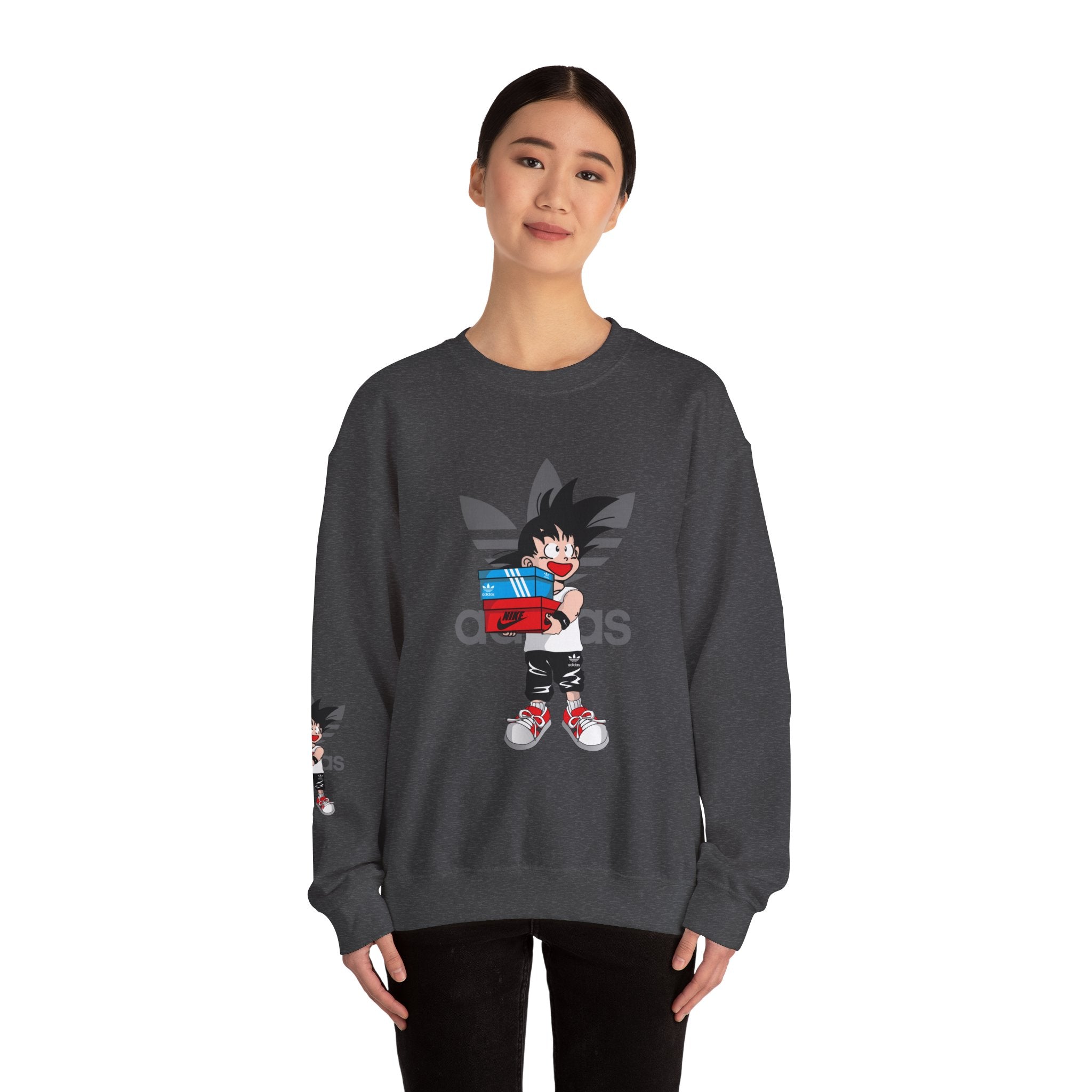 Anime Kid Graphic Sweatshirt — Cute Goku Shopping Adidas-Style Crewneck