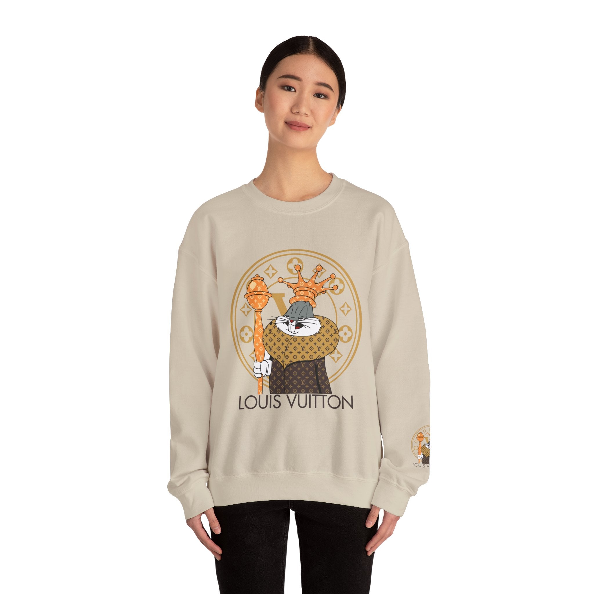 Luxury Logo Crewneck Sweatshirt — King Cat Graphic "Louis Vuitton"
