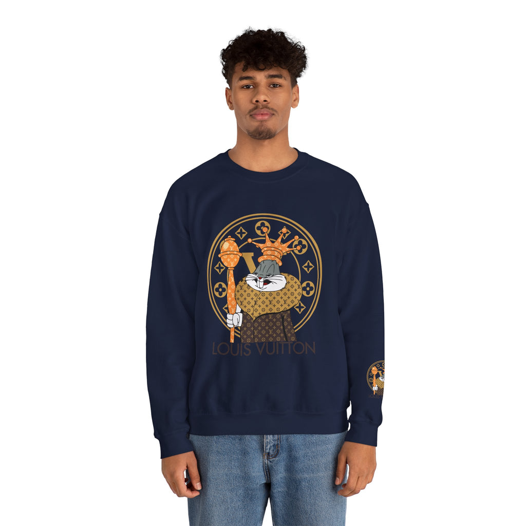 Luxury Logo Crewneck Sweatshirt — King Cat Graphic "Louis Vuitton"