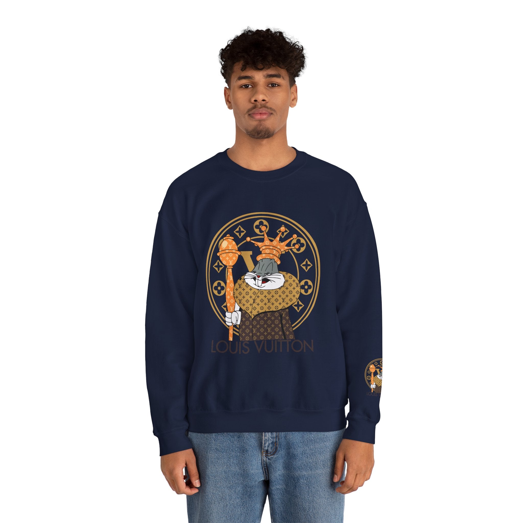 Luxury Logo Crewneck Sweatshirt — King Cat Graphic "Louis Vuitton"
