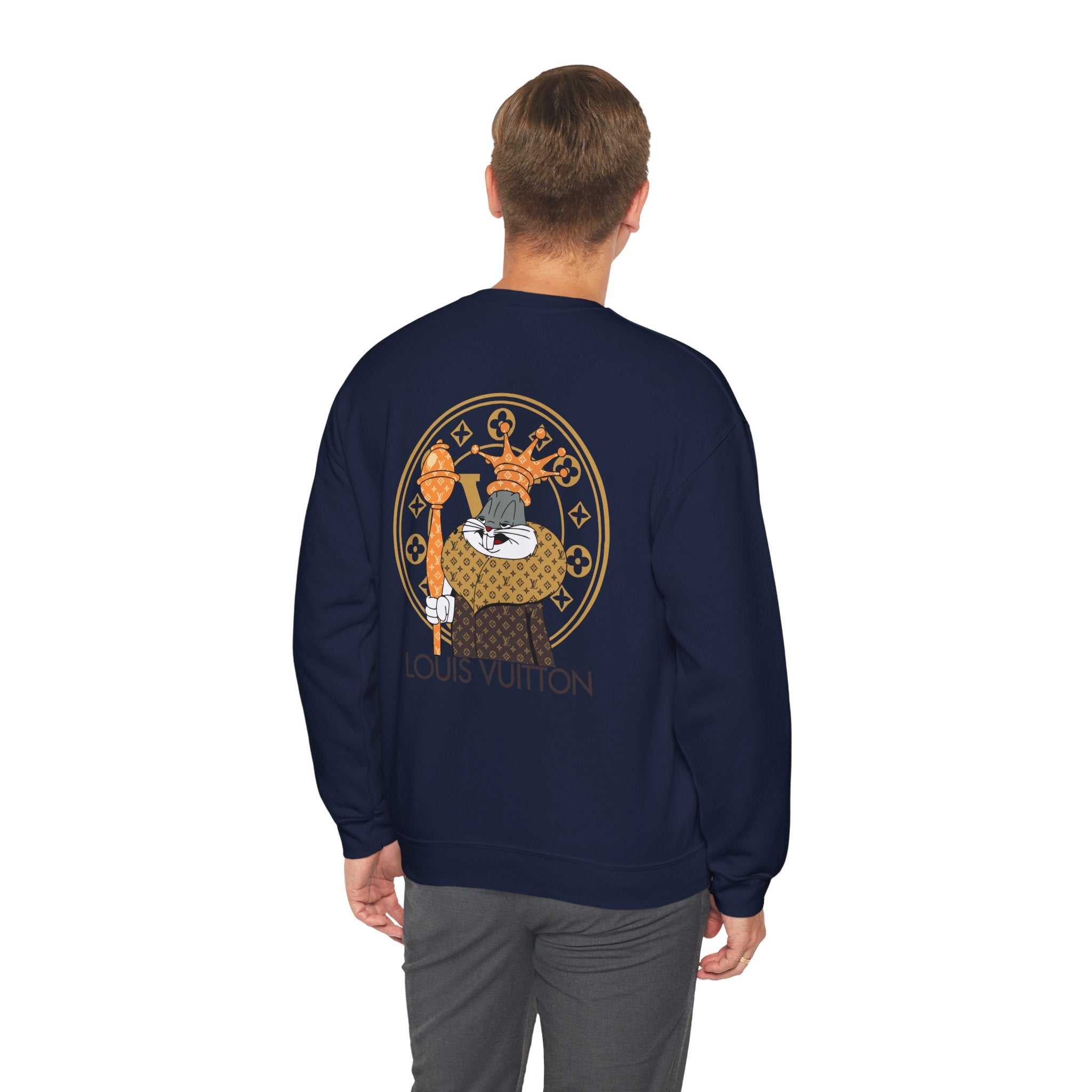Luxury Logo Crewneck Sweatshirt — King Cat Graphic "Louis Vuitton"