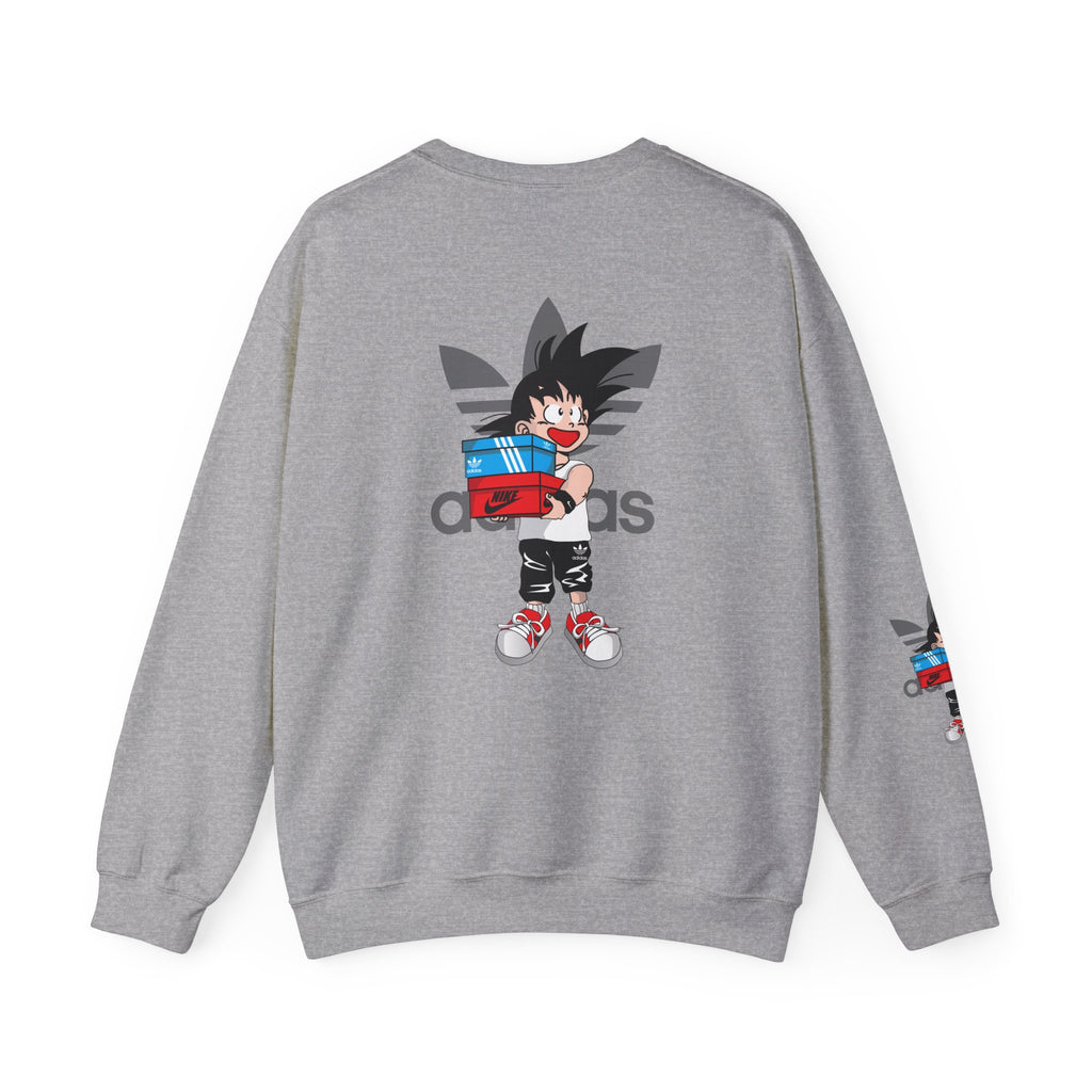 Anime Kid Graphic Sweatshirt — Cute Goku Shopping Adidas-Style Crewneck