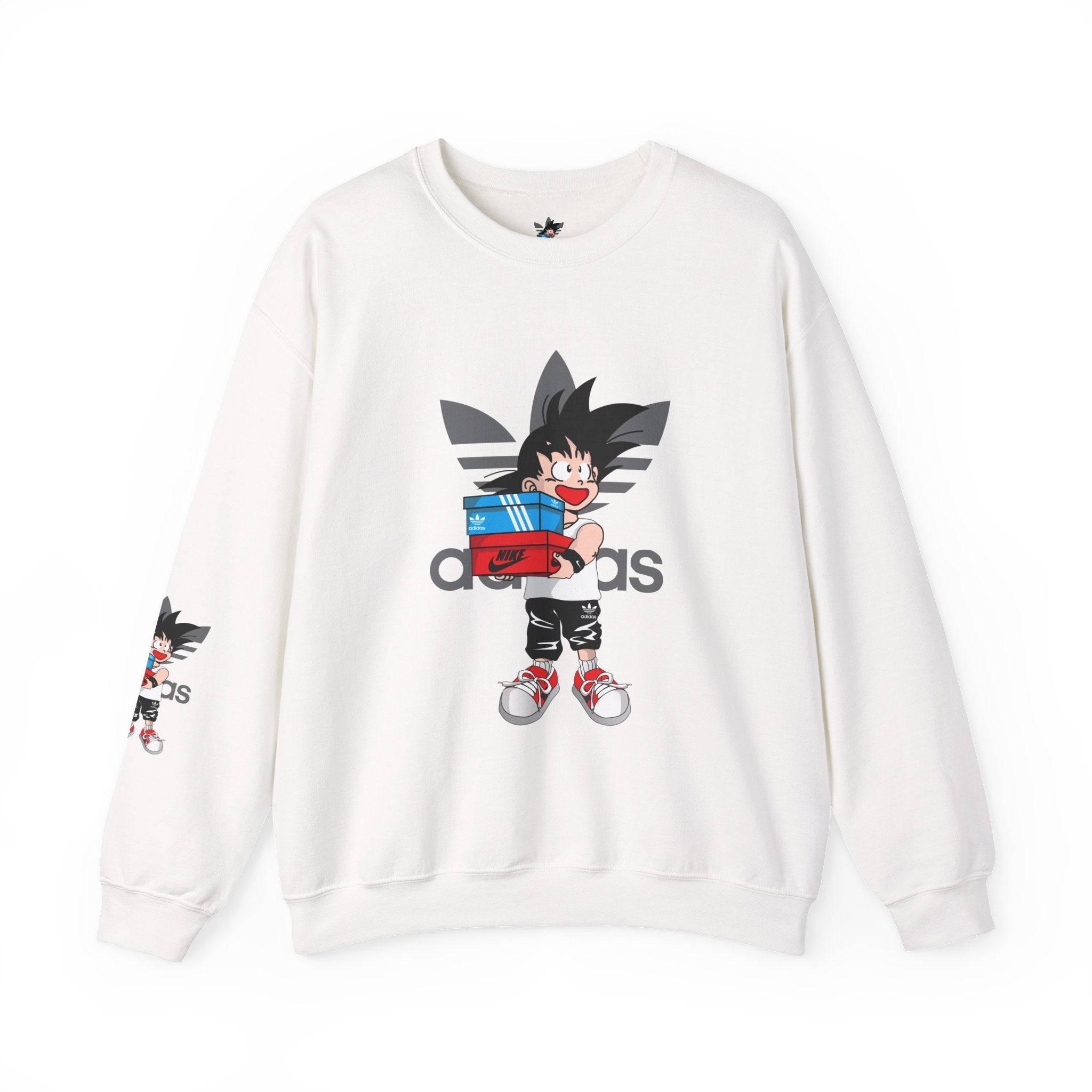Anime Kid Graphic Sweatshirt — Cute Goku Shopping Adidas-Style Crewneck