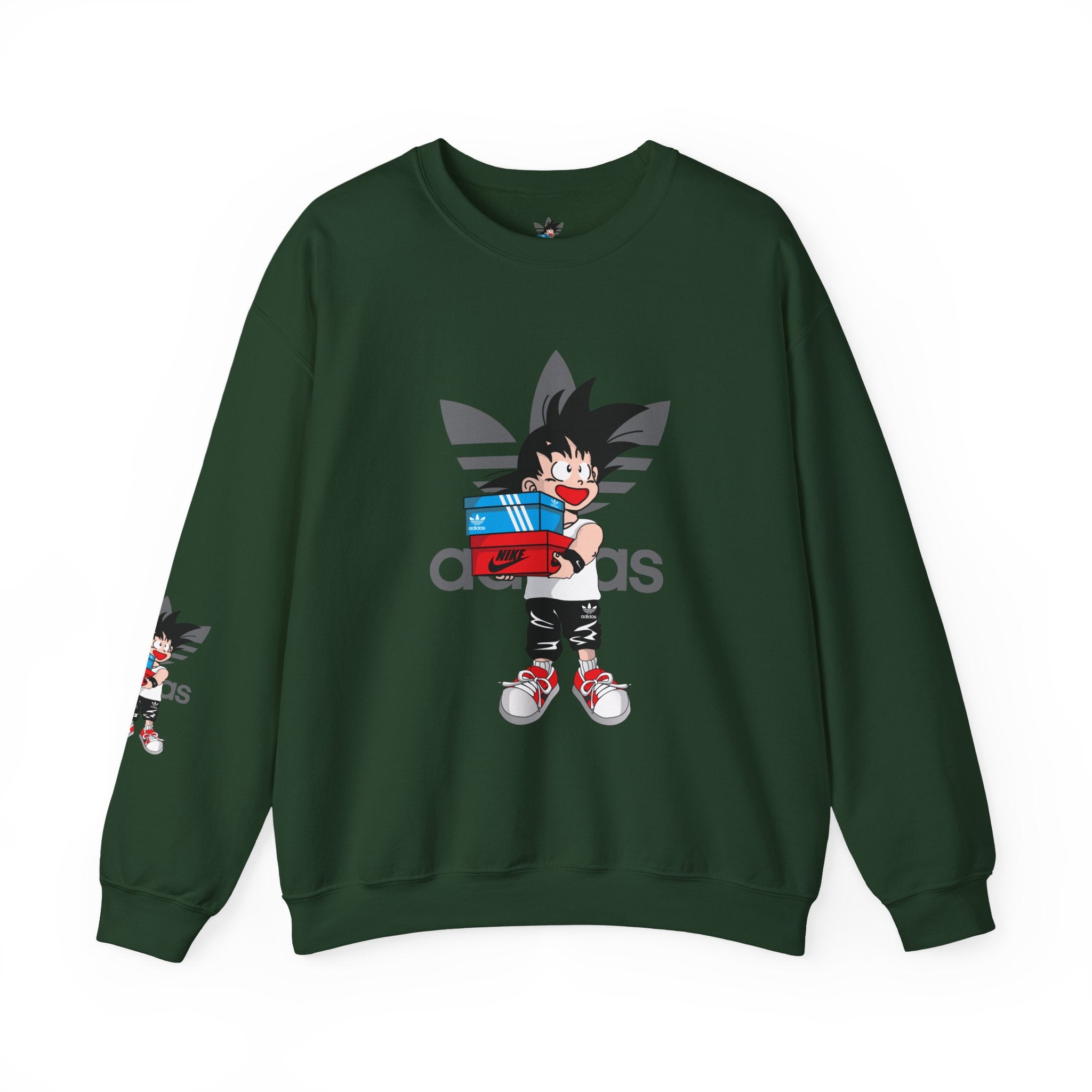 Anime Kid Graphic Sweatshirt — Cute Goku Shopping Adidas-Style Crewneck