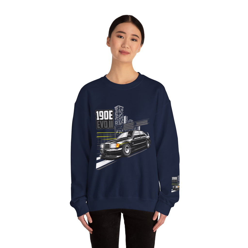 190E Evo II Crewneck Sweatshirt — Classic Mercedes 190E Car Graphic