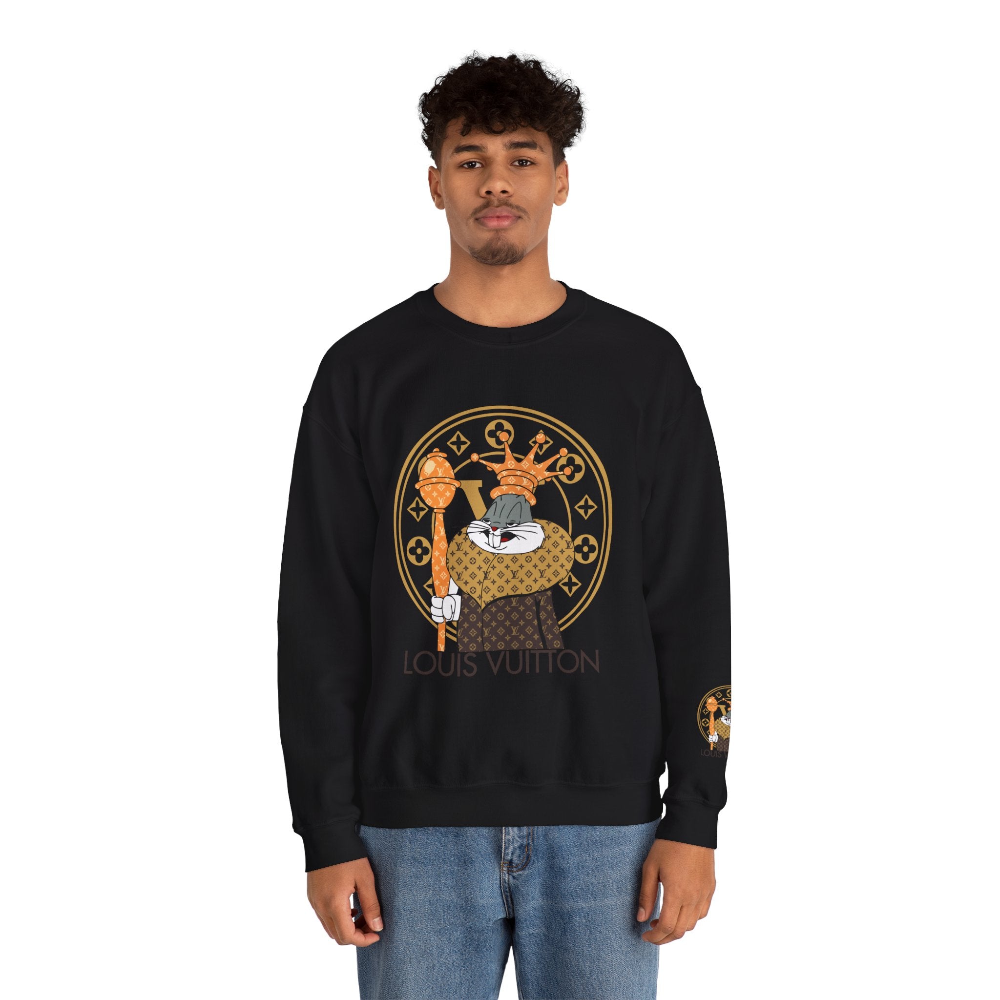 Luxury Logo Crewneck Sweatshirt — King Cat Graphic "Louis Vuitton"