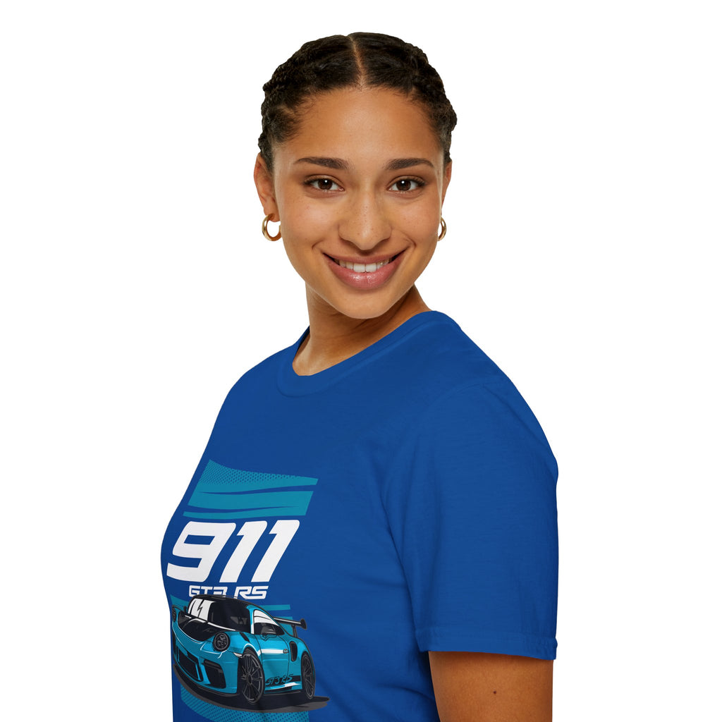 Porsche 911 GT3 RS Racing T-Shirt — Blue Track Car Graphic Tee