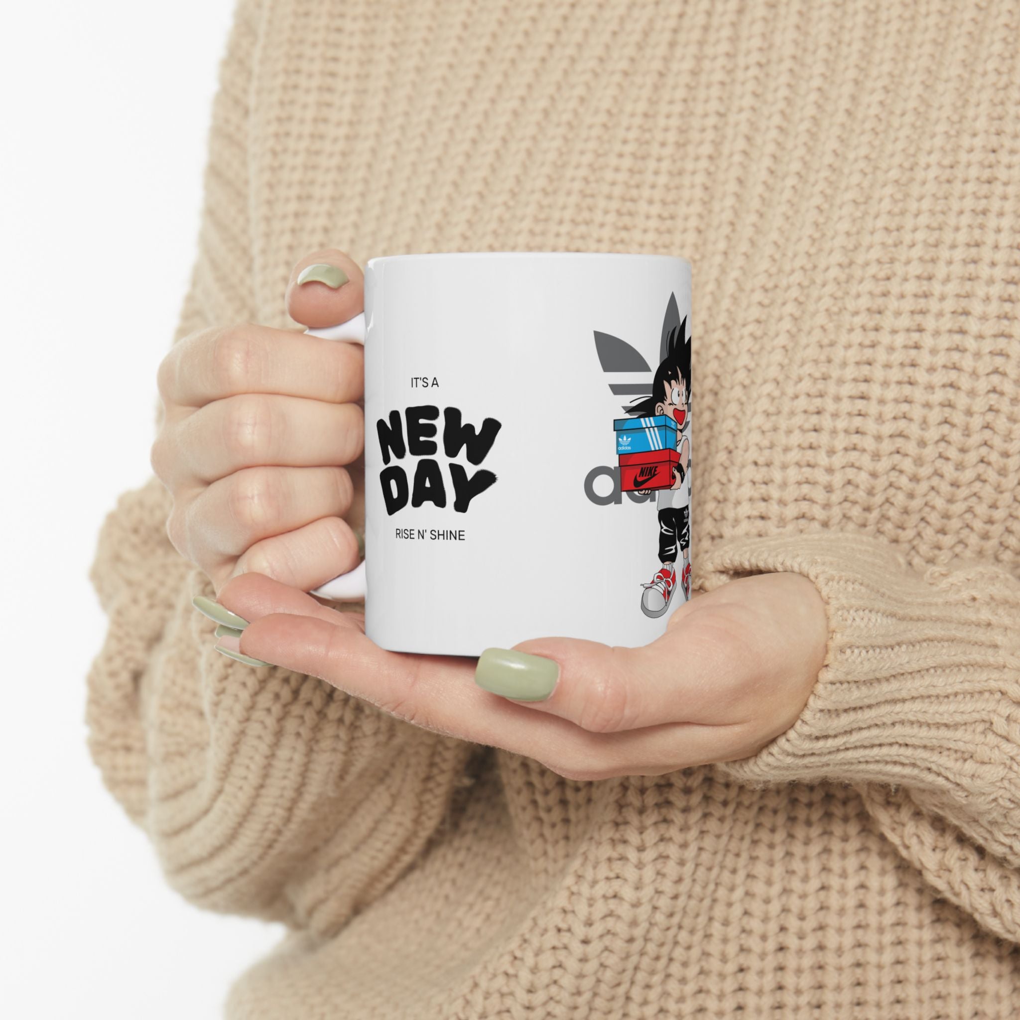 Anime Sneakerhead Mug — Cute Boy with Shoe Boxes, Retro Streetwear Coffee Cup (11oz/15oz)