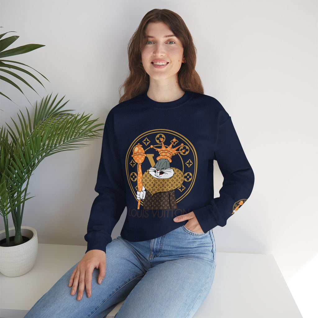 Luxury Logo Crewneck Sweatshirt — King Cat Graphic "Louis Vuitton"