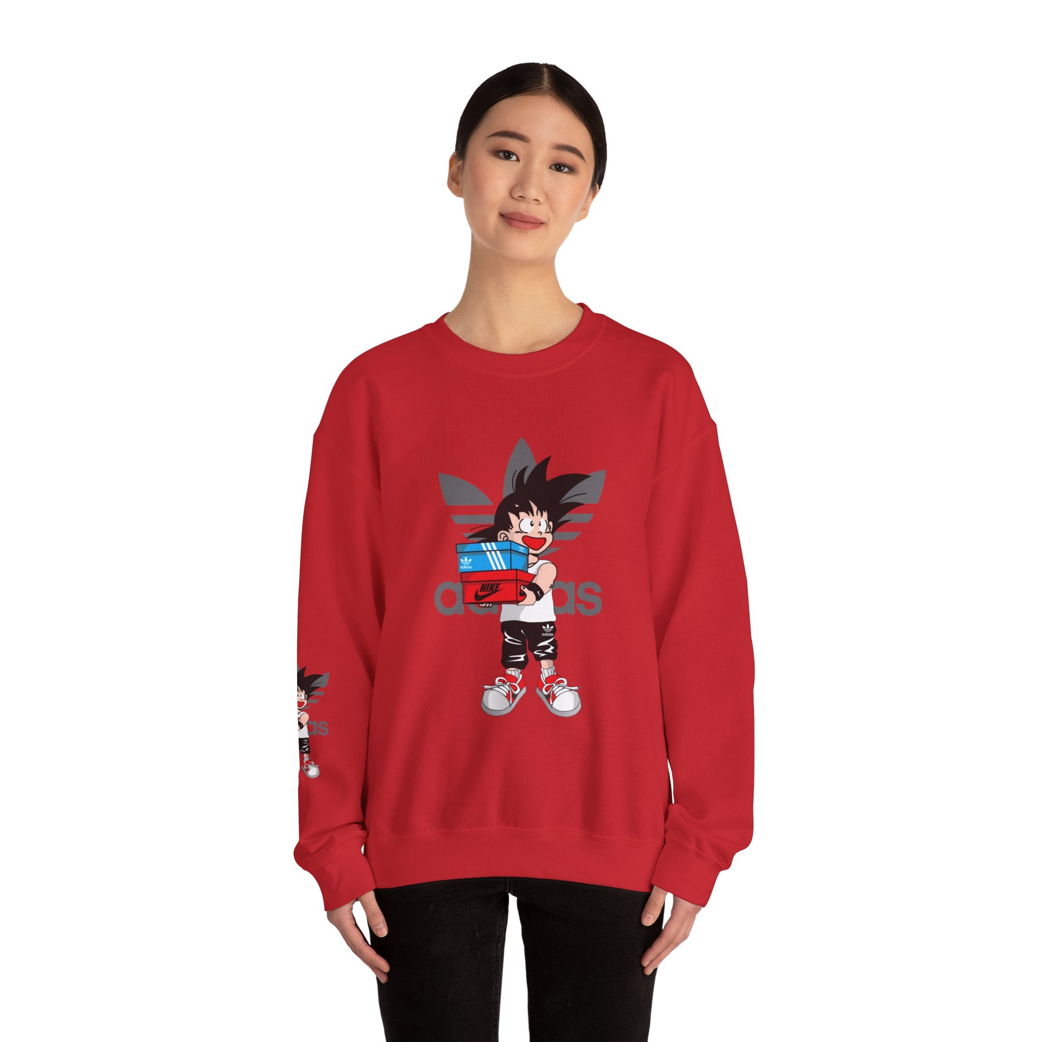 Anime Kid Graphic Sweatshirt — Cute Goku Shopping Adidas-Style Crewneck