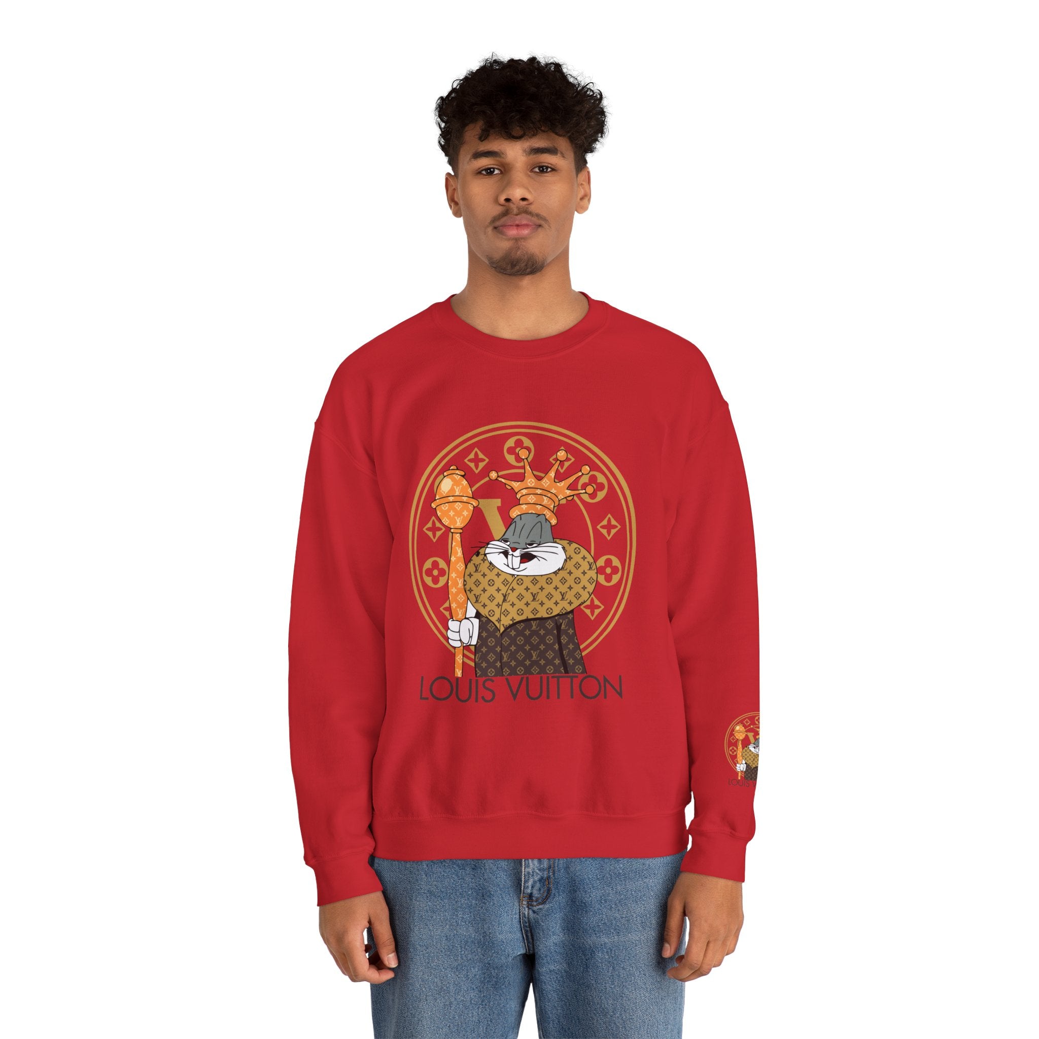Luxury Logo Crewneck Sweatshirt — King Cat Graphic "Louis Vuitton"