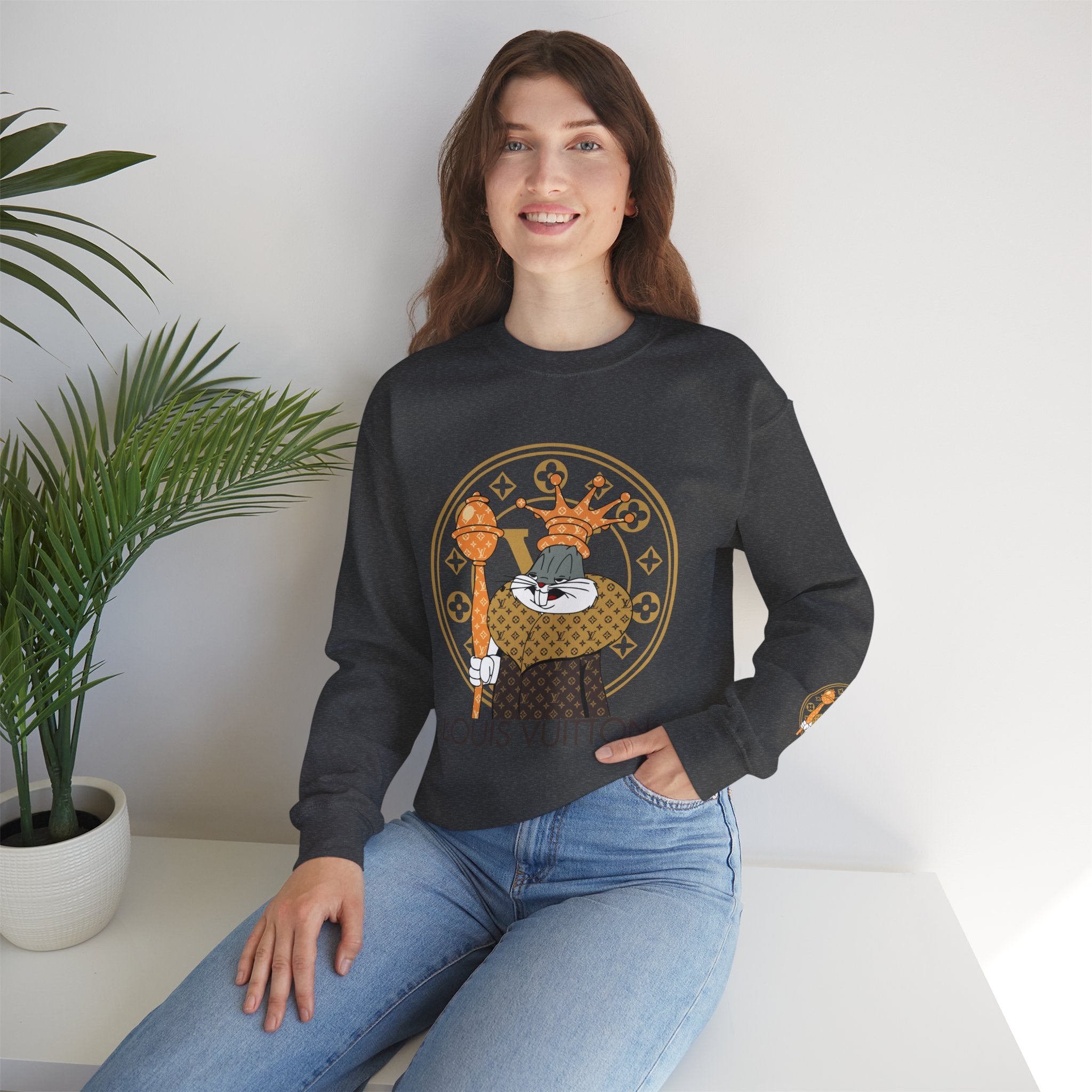 Luxury Logo Crewneck Sweatshirt — King Cat Graphic "Louis Vuitton"